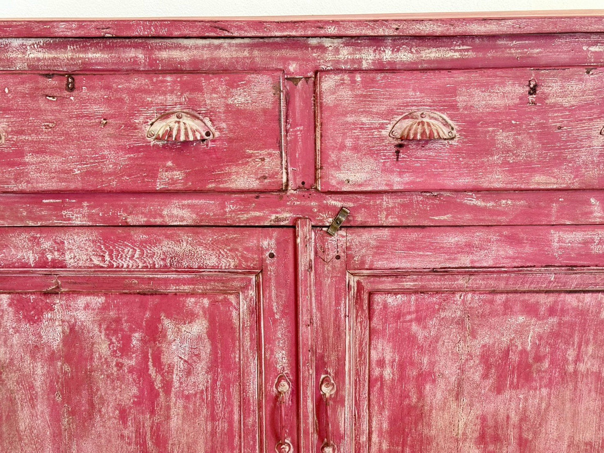 Pink Distressed Cabinet – Distressed Cabinet with Drawers and Double-Door Storage W135 x D37 x H121 cm - RIVO HOMES