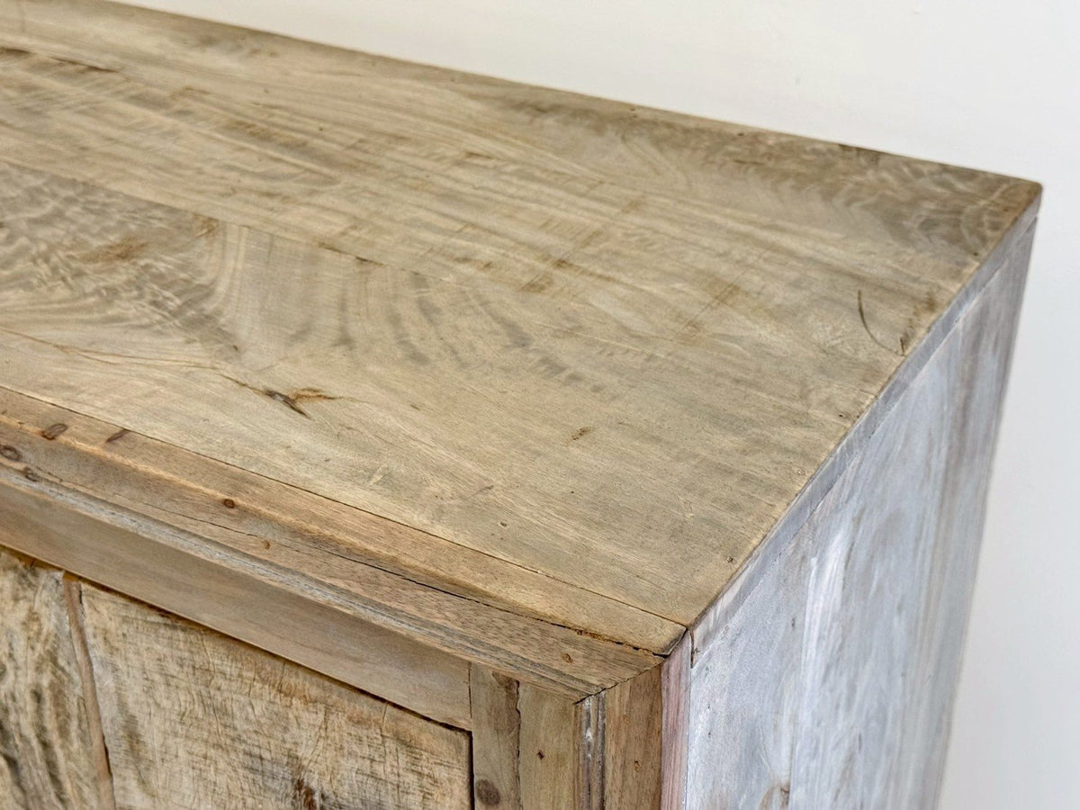 Planked Antique Four Door Sideboard – Rustic Wood Sideboard with Ring Pull Handles W184 x D44 x H95 cm - RIVO HOMES