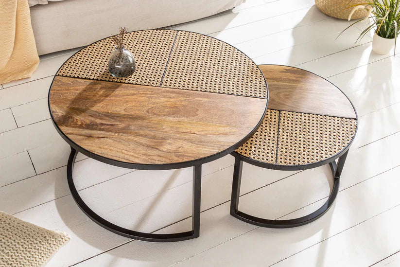 rattan iron frame coffee table