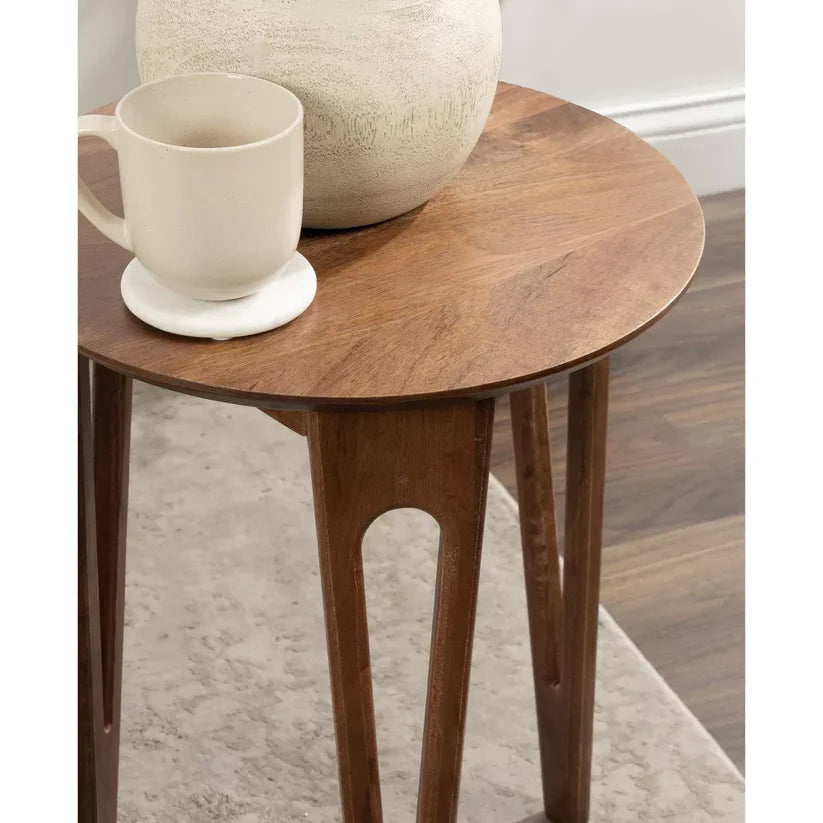 round mango wood end table