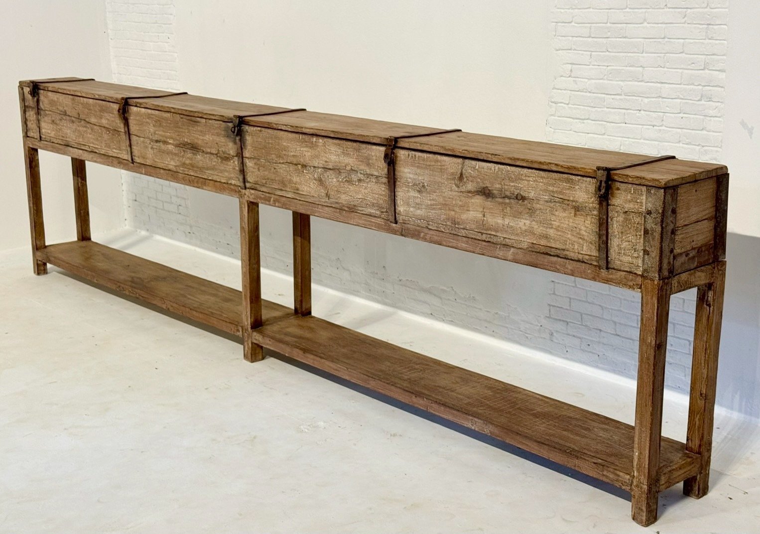 Sandook Two Storage Box Console Table – Console Table with Trunk Style and Rustic Finish W354 x D28 x H91 cm - RIVO HOMES
