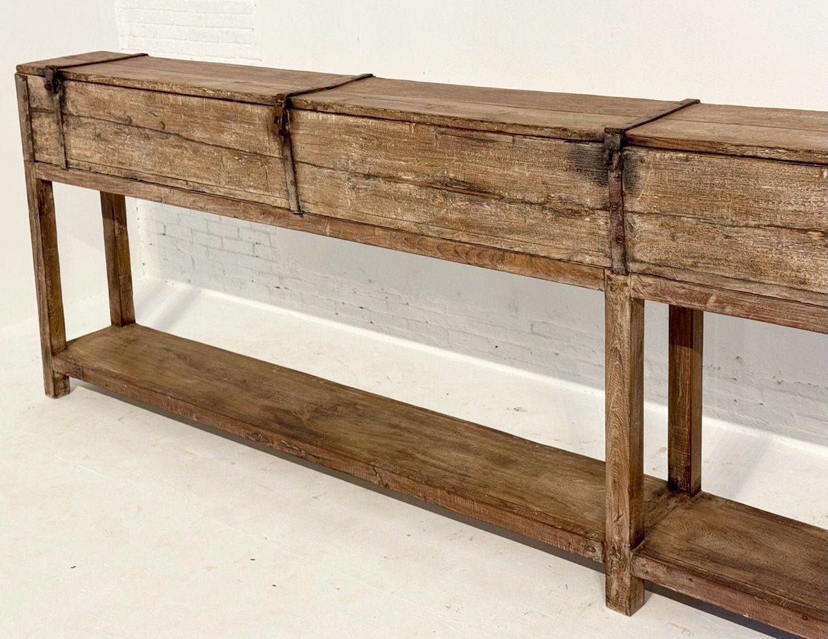 Sandook Two Storage Box Console Table – Console Table with Trunk Style and Rustic Finish W354 x D28 x H91 cm - RIVO HOMES