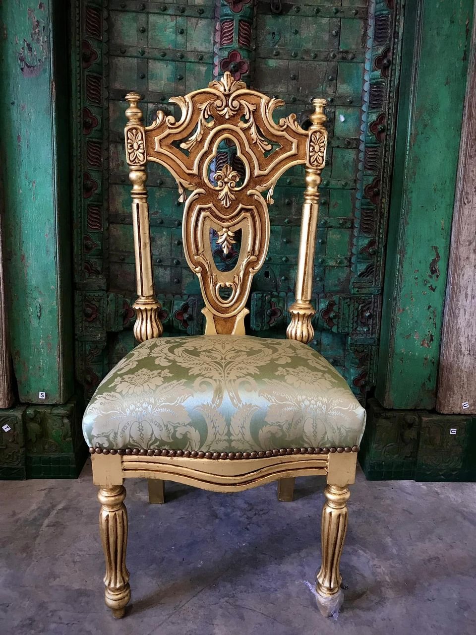 Scroll Top Gilded Frame Dining Chair – Designer Dining Chair with French Rococo Carvings W54 x D46 x H114 cm - RIVO HOMES