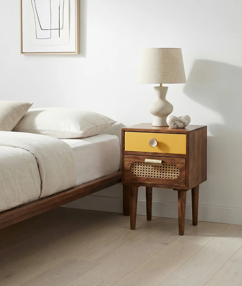 sheesham rattan nightstand 
