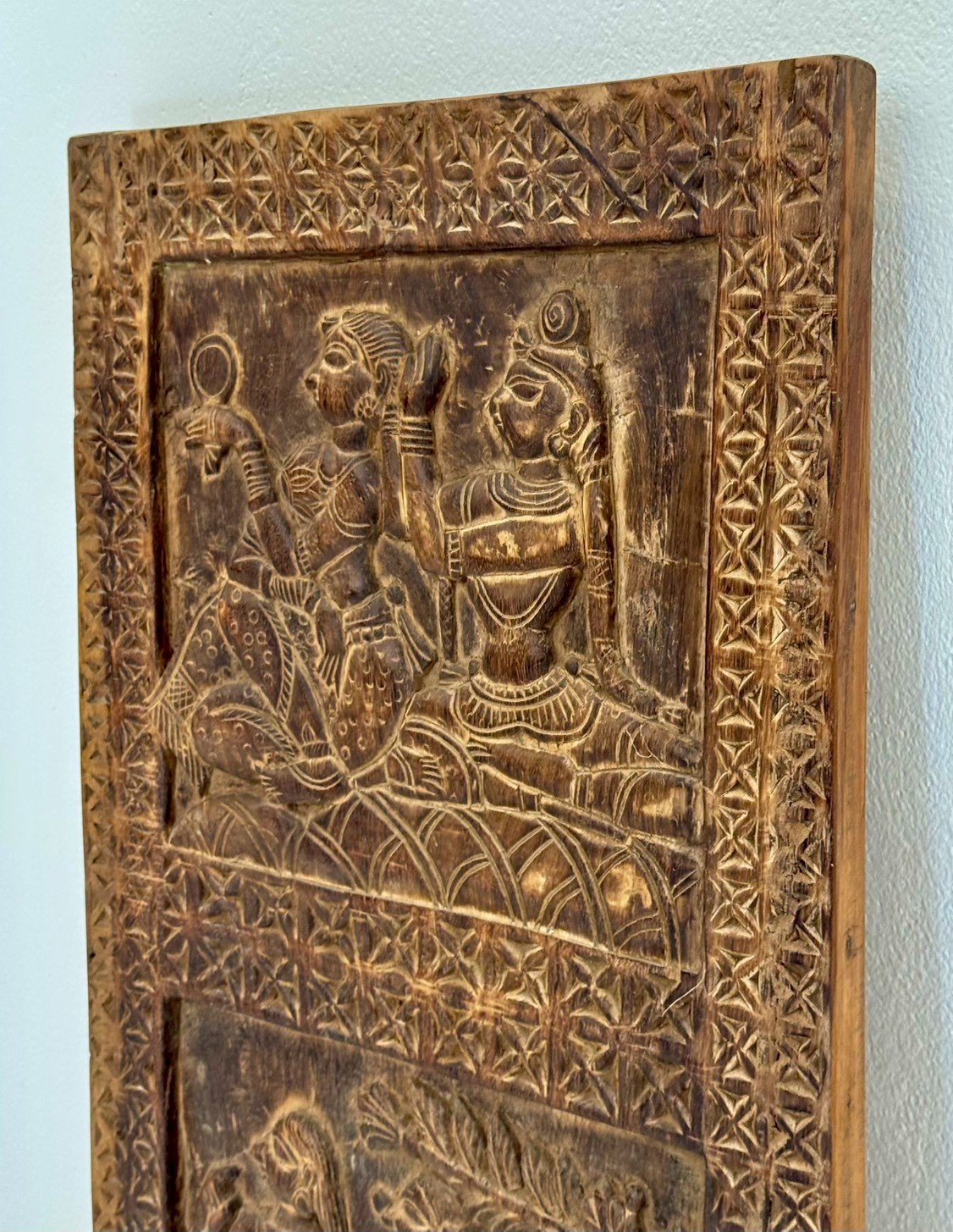 Shilp Carved Wood Panel – Tall Wooden Panel with Traditional Hand-Carved Detail W43 x D3 x H120 cm - RIVO HOMES