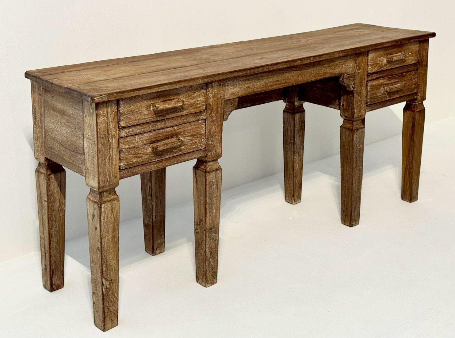 Side Drawers Console Table – Teak Drawer Console Table with Vintage Patina & Carved Legs W160 x D40 x H74 cm - RIVO HOMES