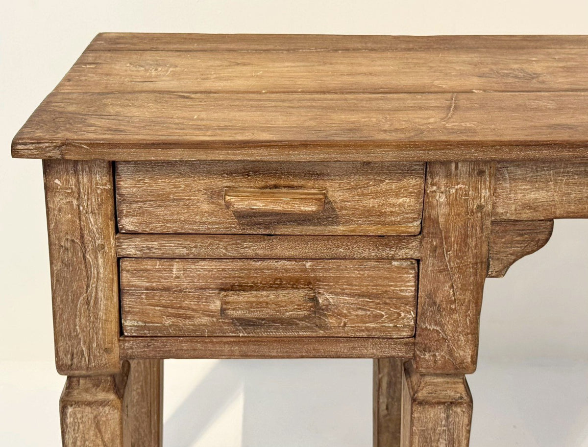 Side Drawers Console Table – Teak Drawer Console Table with Vintage Patina & Carved Legs W160 x D40 x H74 cm - RIVO HOMES