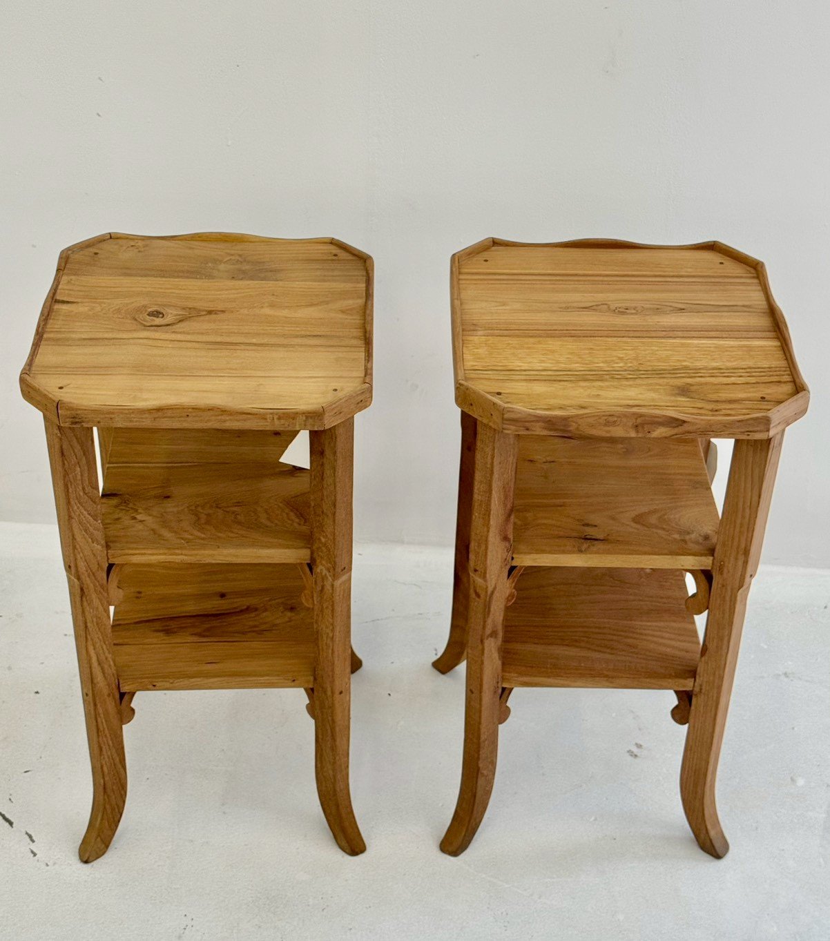 Side Table Set Of 2 – Teak Wood Side Table Set with Shelves W34 x D34 x H63 cm - RIVO HOMES