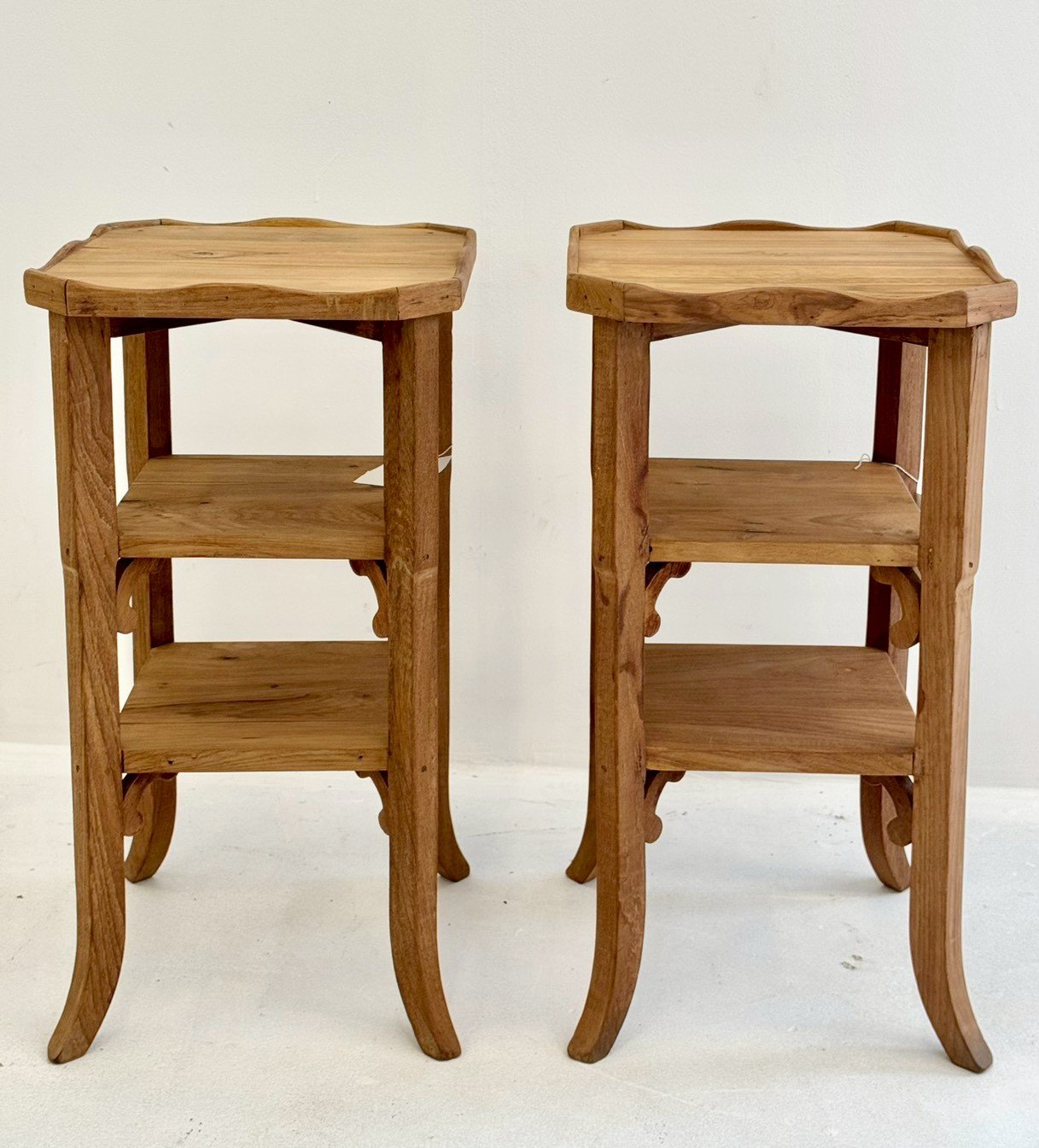 Side Table Set Of 2 – Teak Wood Side Table Set with Shelves W34 x D34 x H63 cm - RIVO HOMES