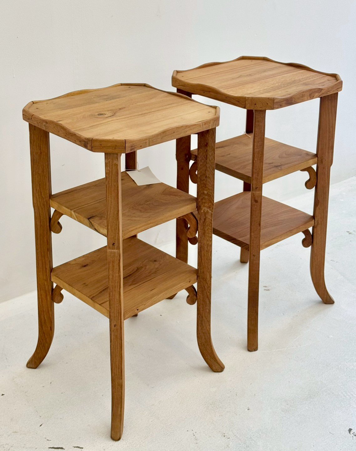 Side Table Set Of 2 – Teak Wood Side Table Set with Shelves W34 x D34 x H63 cm - RIVO HOMES