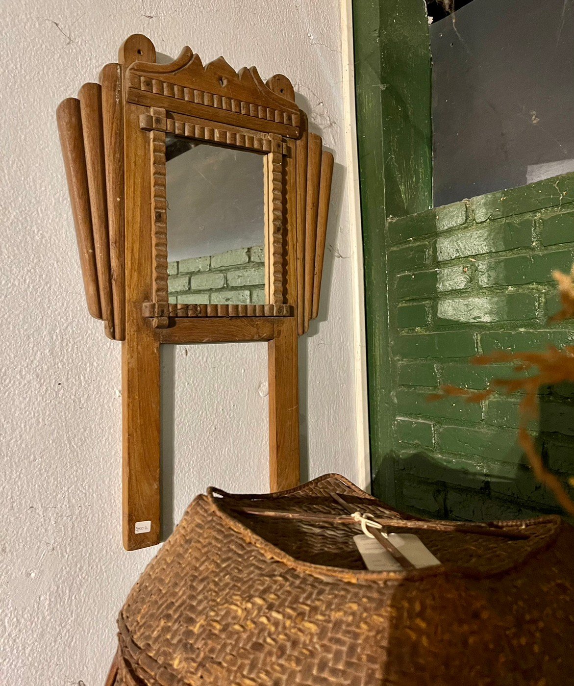 Side Wings Wooden Frame Wall Mirror – Wooden Frame Mirror with Architectural Wings W61 x D3 x H32 cm - RIVO HOMES