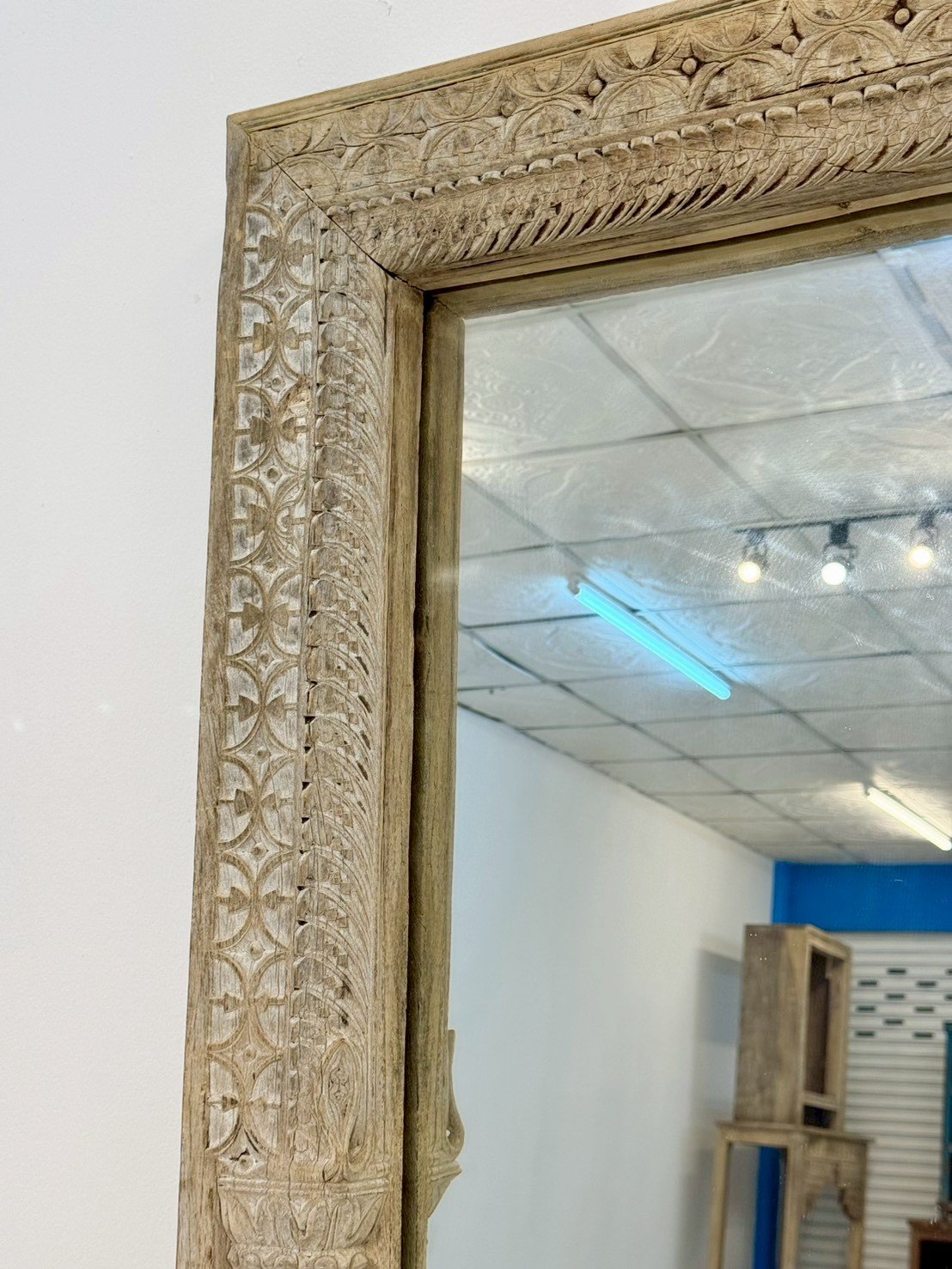 Slim Frame Mirror – Tall Rustic Floor Mirror with Bleached Natural Wood Finish W67 × D9 × H208 cm - RIVO HOMES