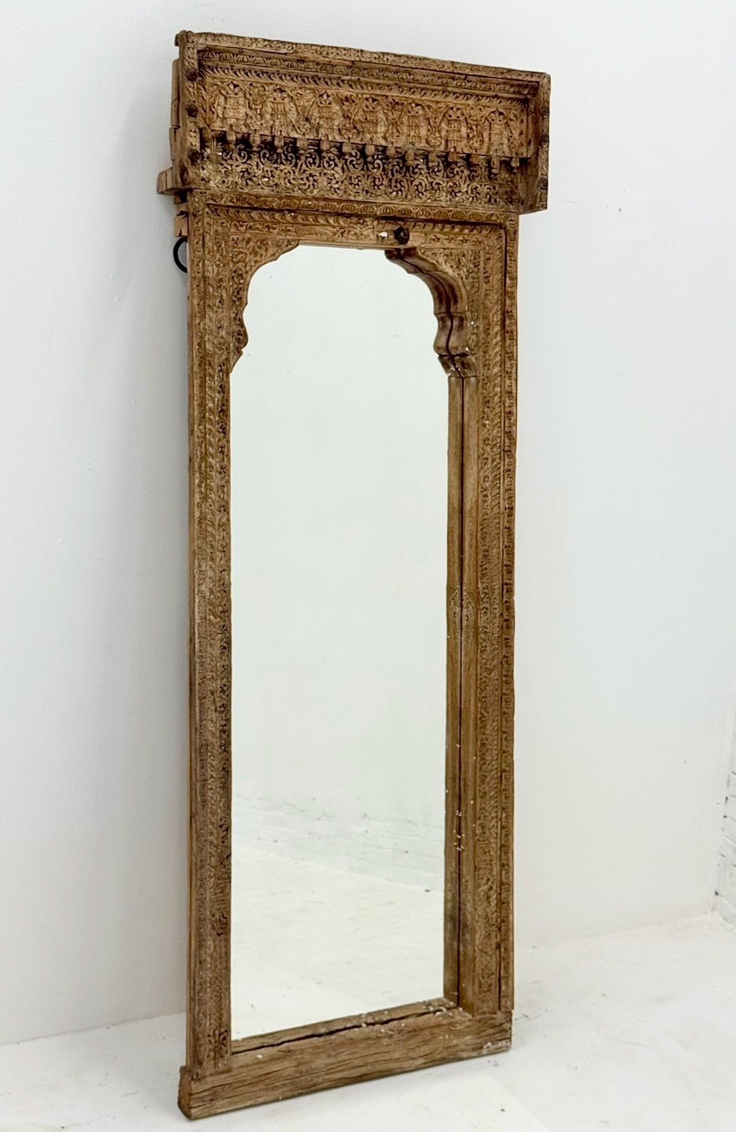 Slim Top Carved Antique Mirror – Long Mirror with Architectural Wood Frame W64 x D14 x H165 cm - RIVO HOMES