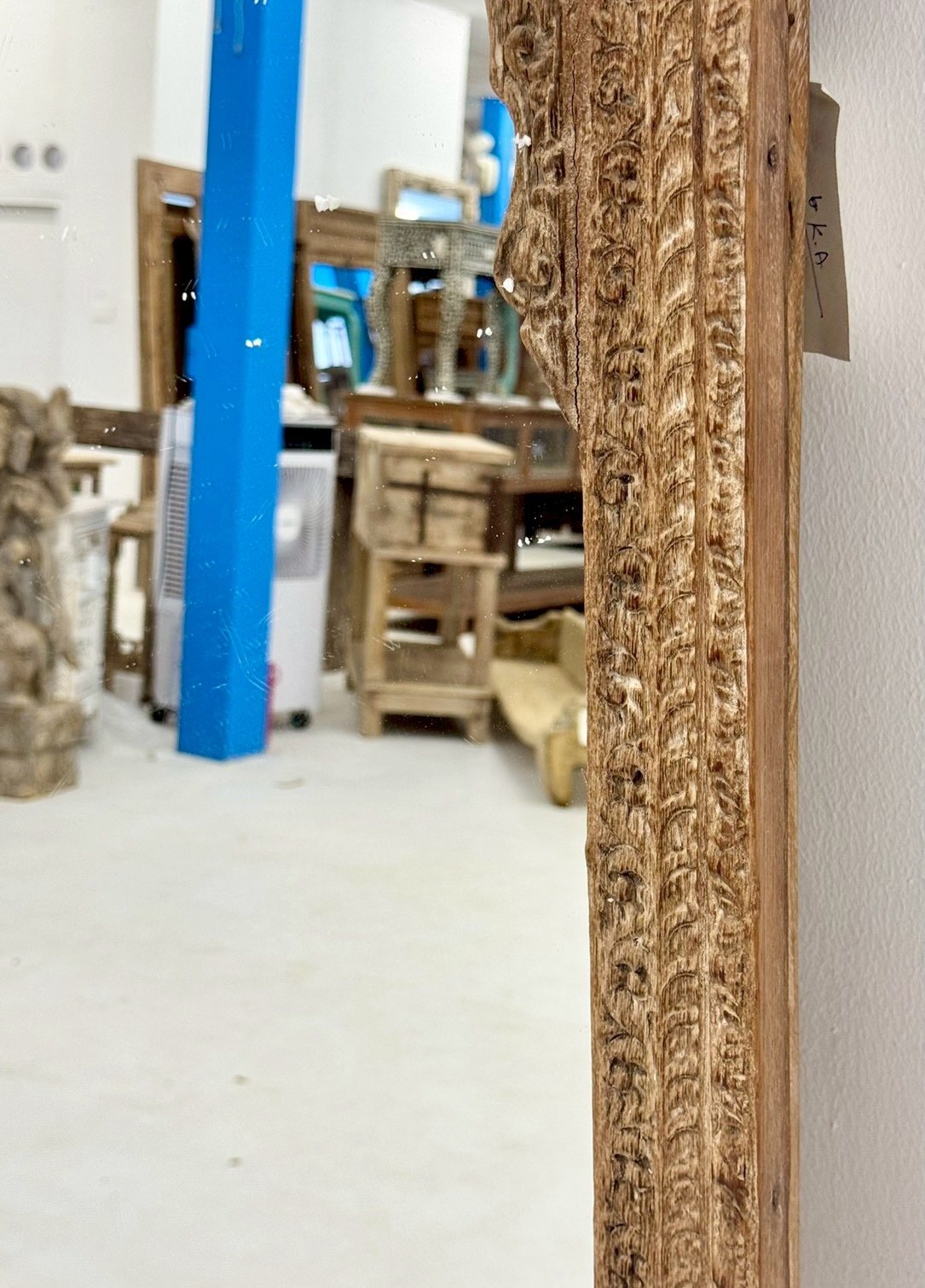 Slim Top Carved Antique Mirror – Long Mirror with Architectural Wood Frame W64 x D14 x H165 cm - RIVO HOMES