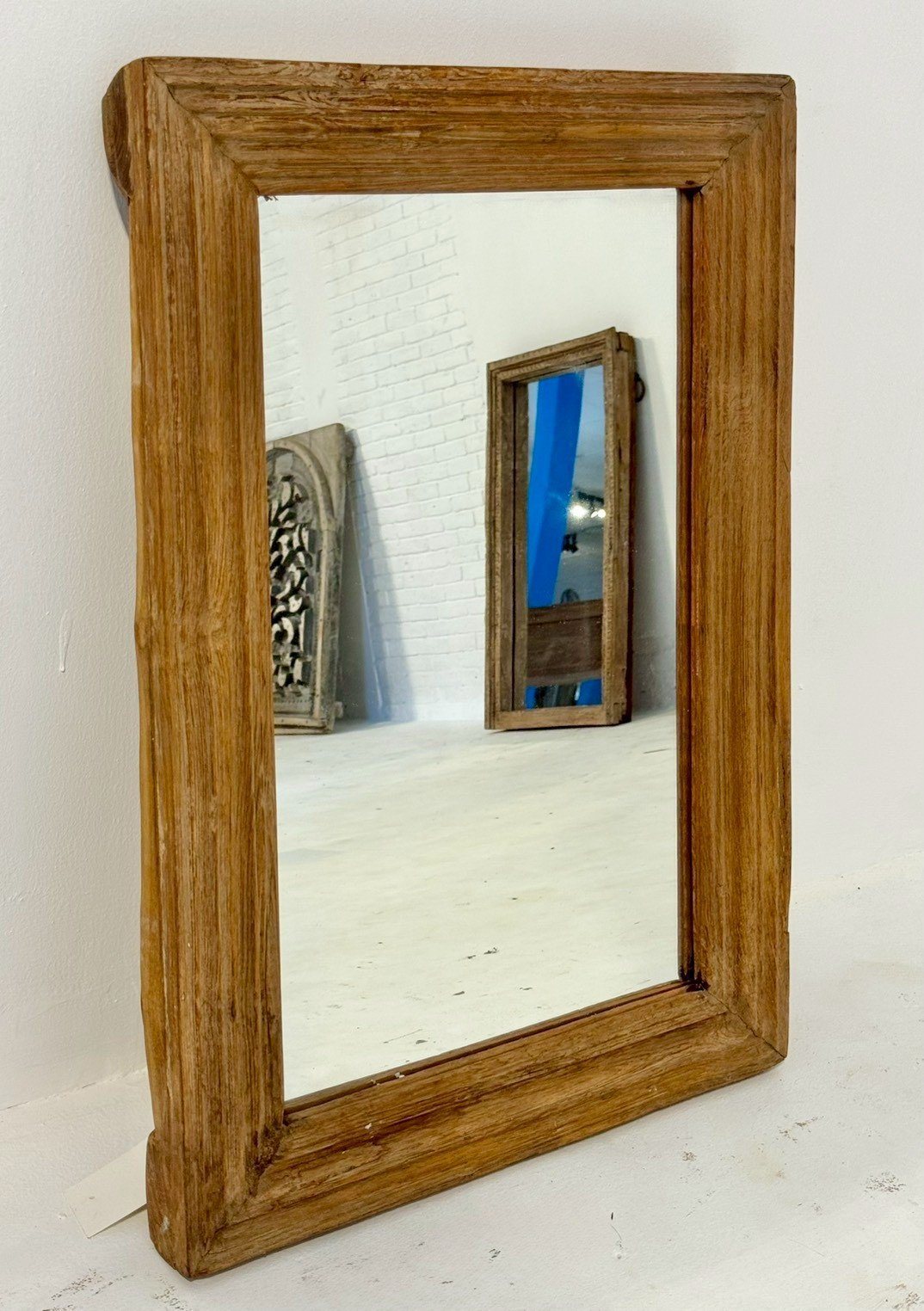 Small Wood Frame Mirror – Small Mirror with Rustic Wooden Frame W54 x D7 x H80 cm - RIVO HOMES