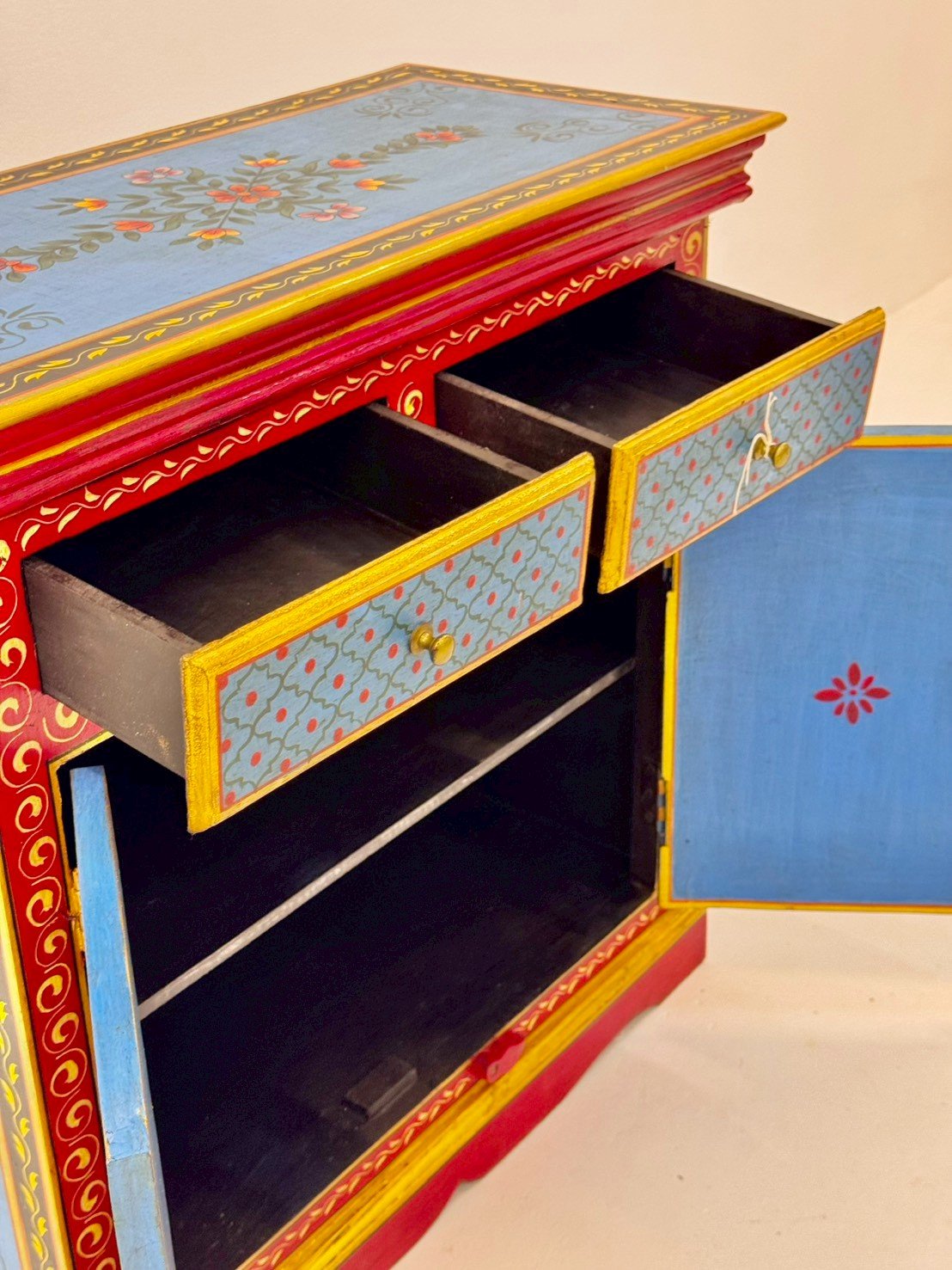 Songbird Hand Painted Cabinet – Artistic Wooden Storage Cabinet with Bird Motifs and Double Door StorageW76 x D36 x H77 cm - RIVO HOMES