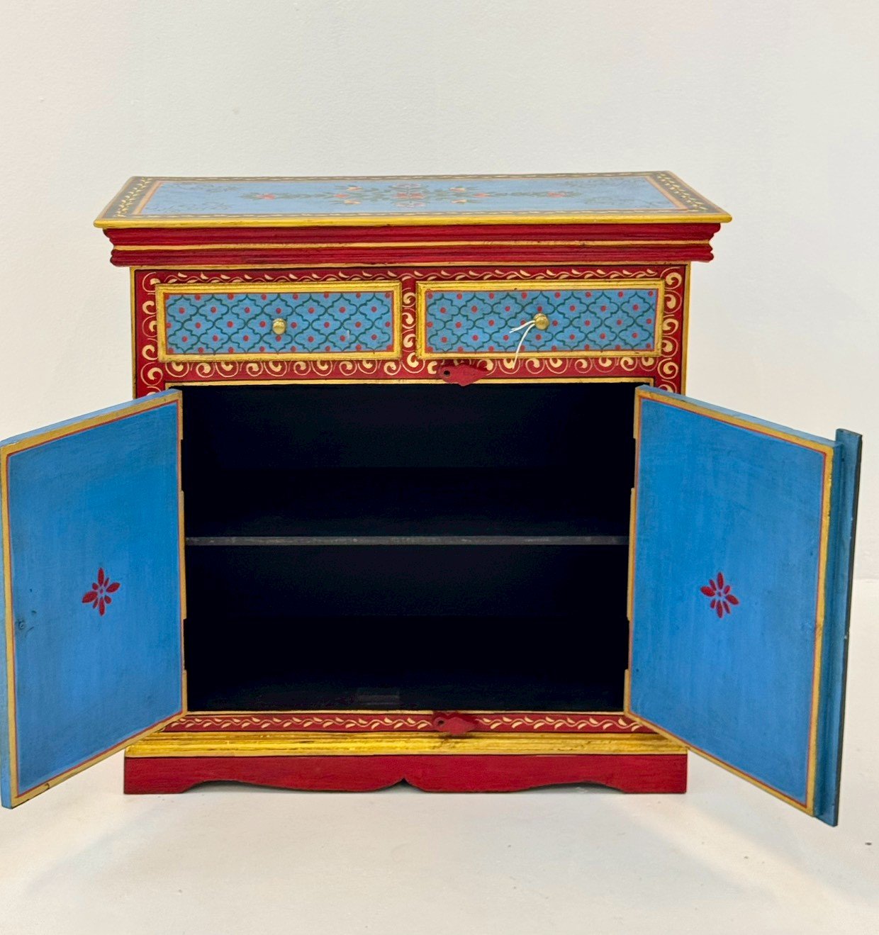Songbird Hand Painted Cabinet – Artistic Wooden Storage Cabinet with Bird Motifs and Double Door StorageW76 x D36 x H77 cm - RIVO HOMES