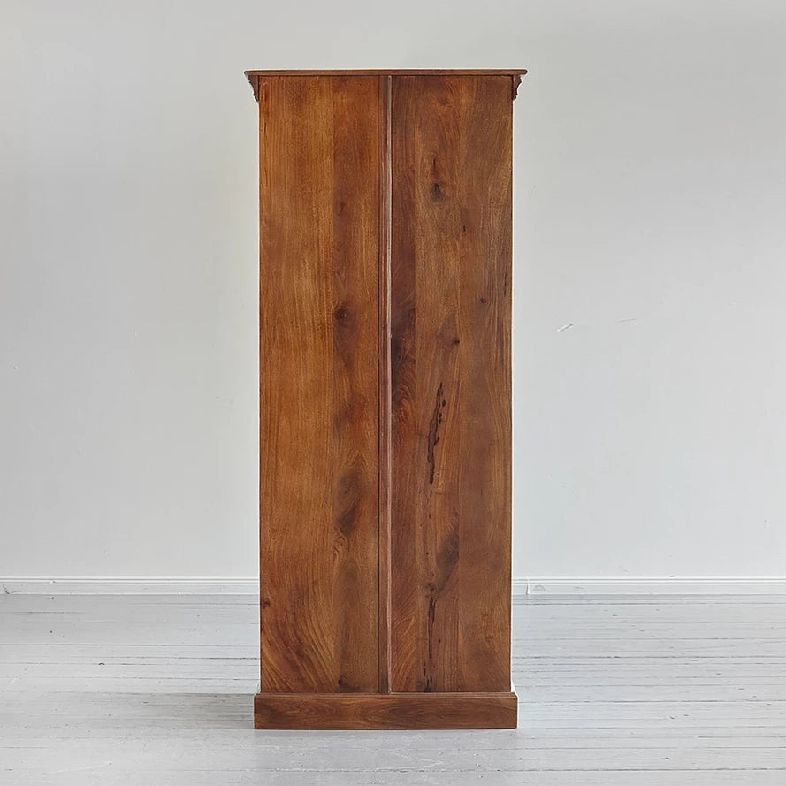 Semantica Carved Mango Wood Rack - Handcrafted 187cm Distressed Blue Architectural Bookshelf