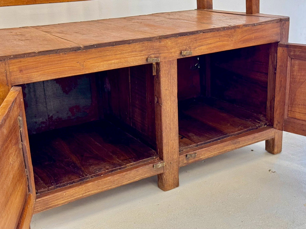 Storage Wooden Bench – Bench with Cabinet and Ceramic Tile Backrest W92 x D43 x H92 cm - RIVO HOMES