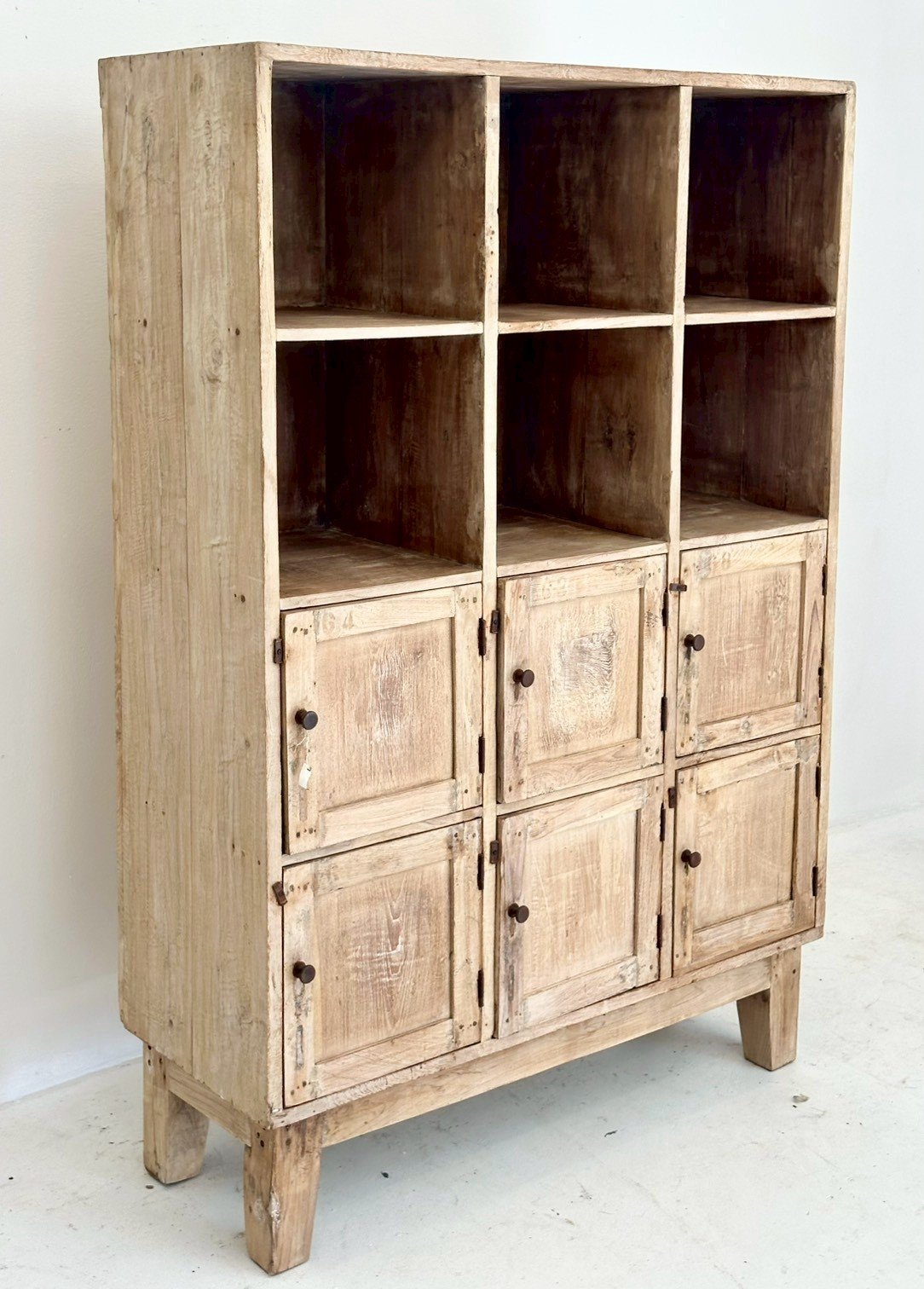 Storage Wooden Display Shelves Cabinet – Shelves Wooden Cabinet with Open Grid and Closed Storage W110 x D42 x H164 cm - RIVO HOMES