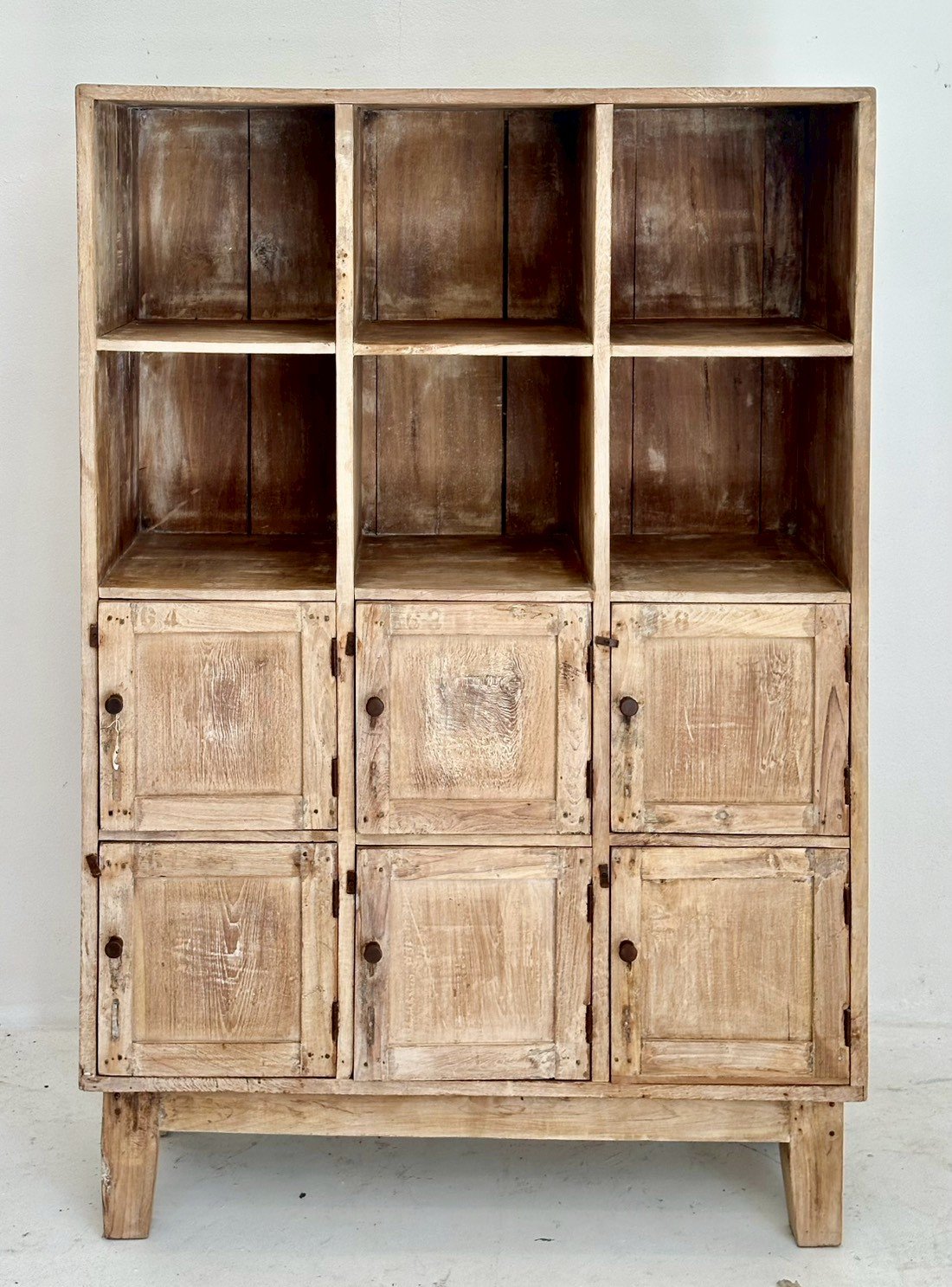 Storage Wooden Display Shelves Cabinet – Shelves Wooden Cabinet with Open Grid and Closed Storage W110 x D42 x H164 cm - RIVO HOMES
