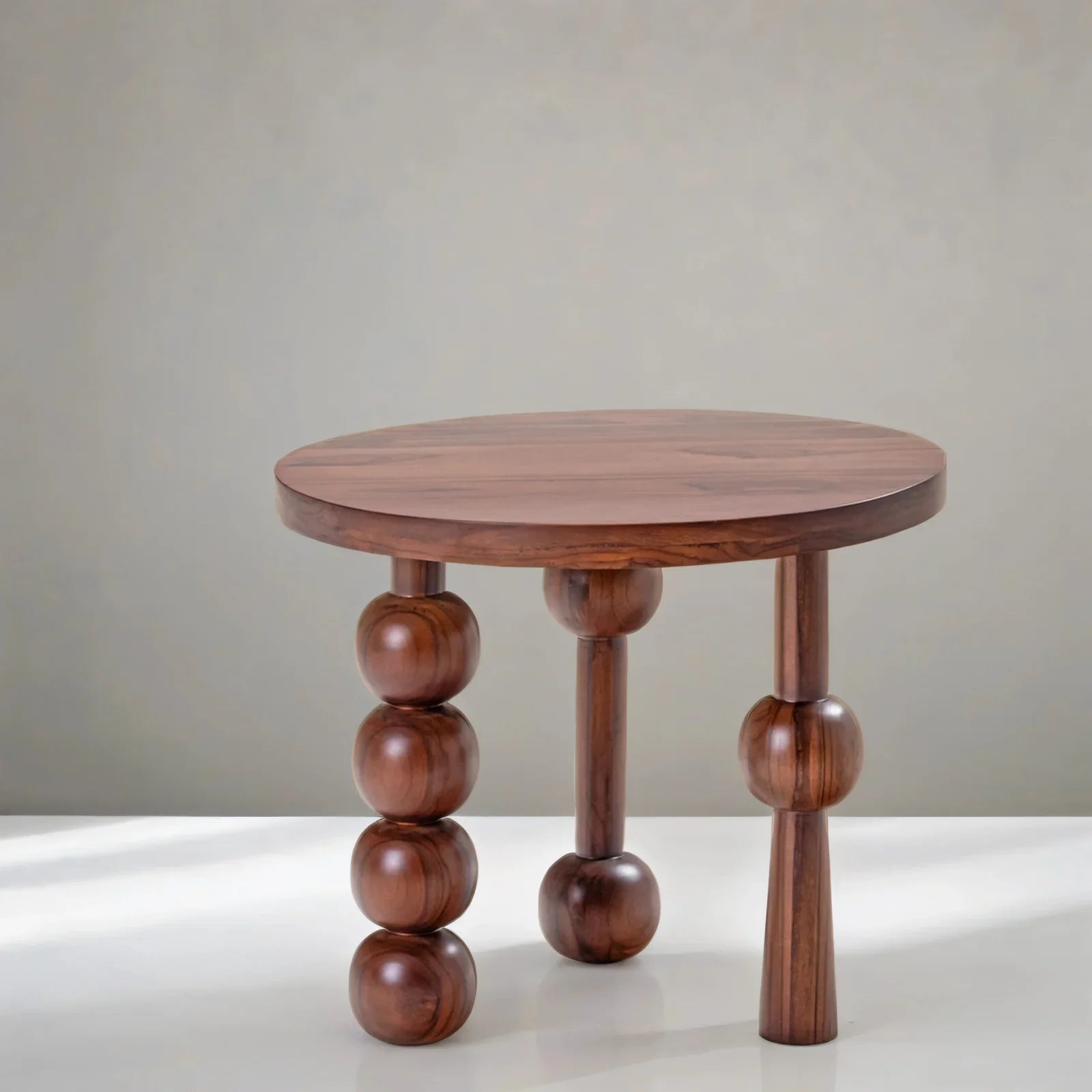 CinnaCurve Solid Mango Wood Round Side Table – Stylish Cinnamon Brown Finish by RIVO HOMES