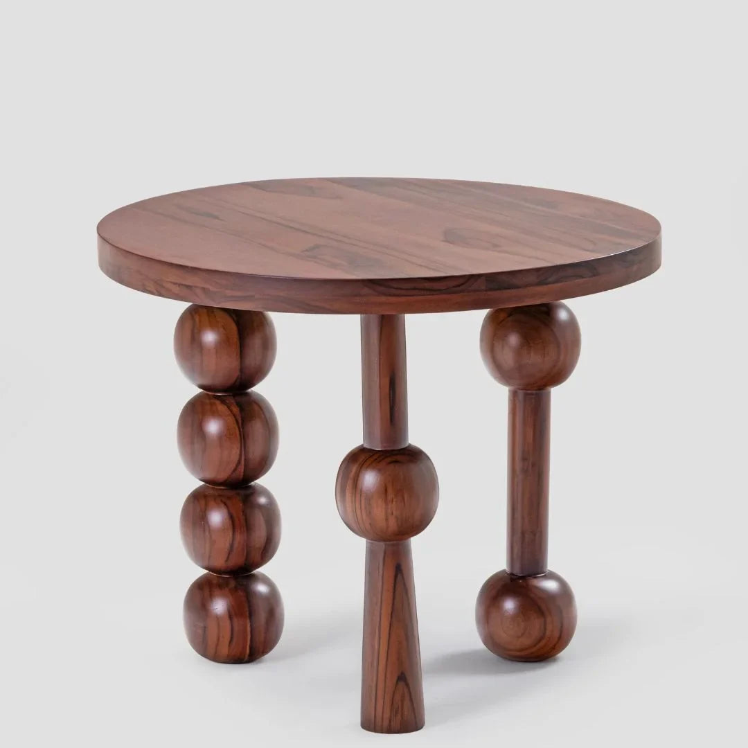 CinnaCurve Solid Mango Wood Round Side Table – Stylish Cinnamon Brown Finish by RIVO HOMES