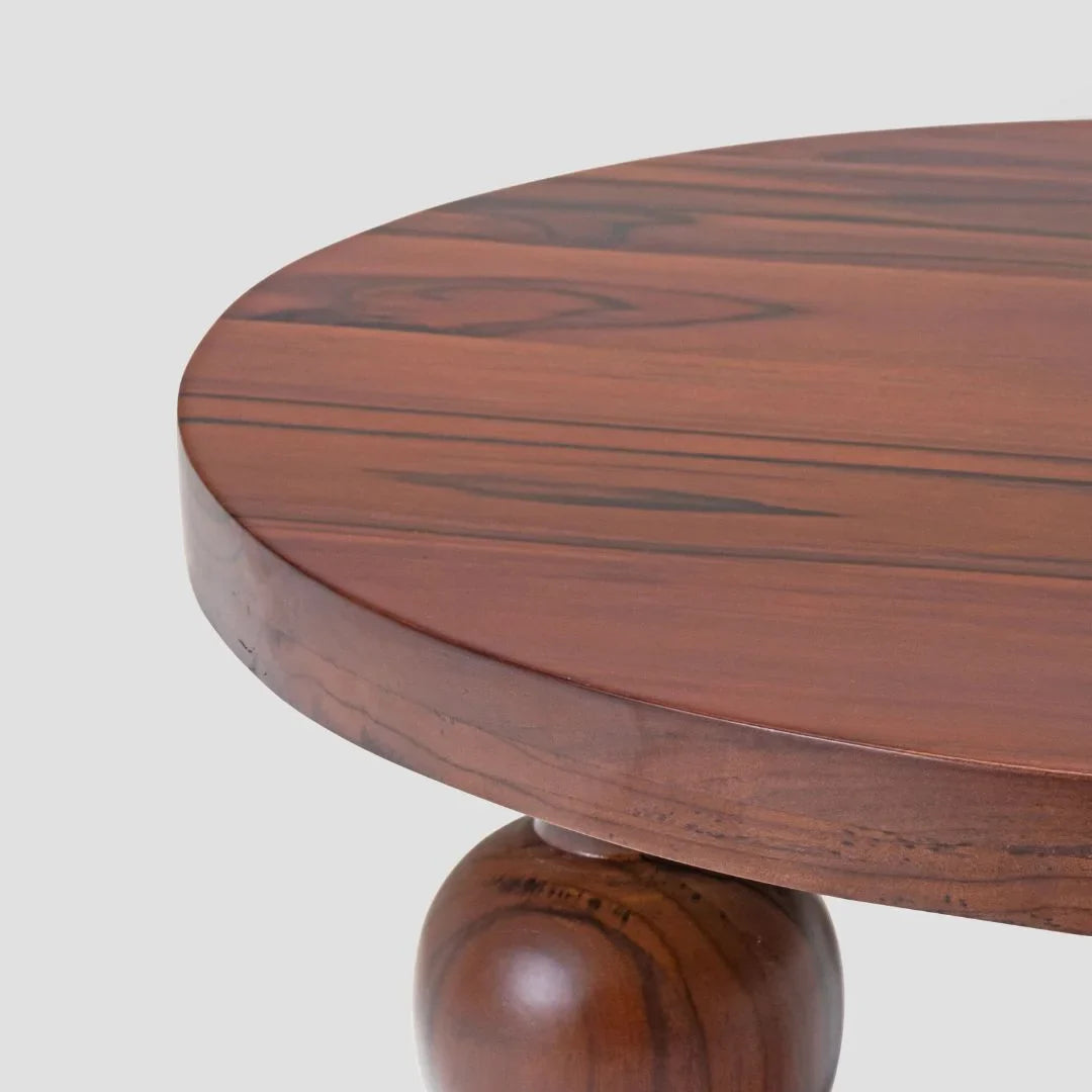 CinnaCurve Solid Mango Wood Round Side Table – Stylish Cinnamon Brown Finish by RIVO HOMES