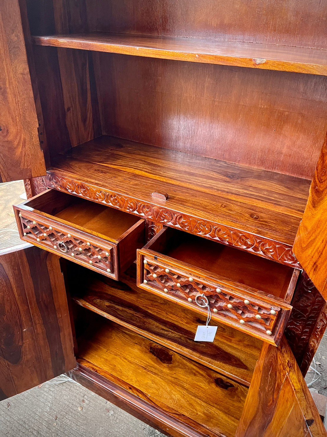 The Brass Lattice Cabinet – Brass Mounted Doors Cabinet with Haveli-Inspired Lattice W100 x D45 x H185 cm - RIVO HOMES