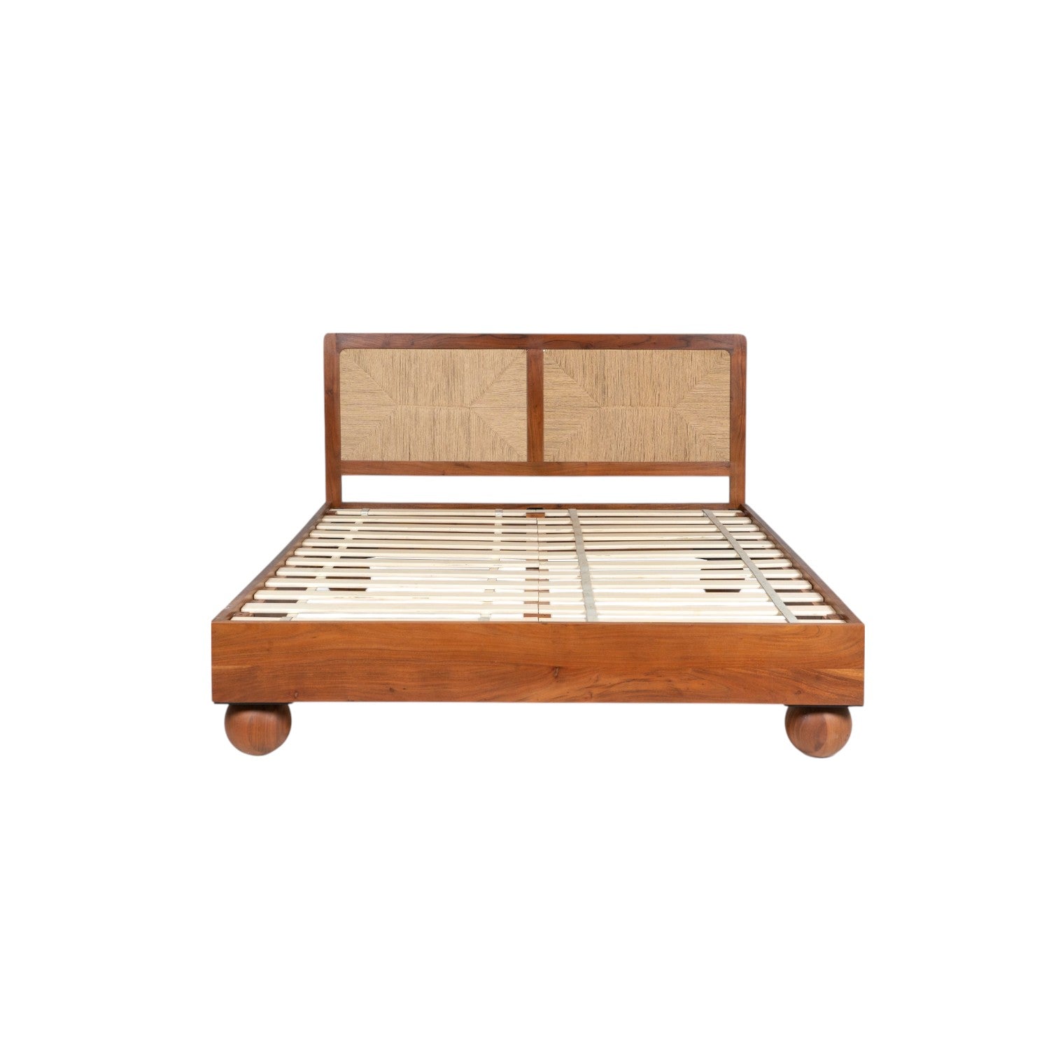 Thread Loom Queen Bed | Handcrafted Acacia Wood Bed with Thread-Woven Headboard | RIVO HOMES