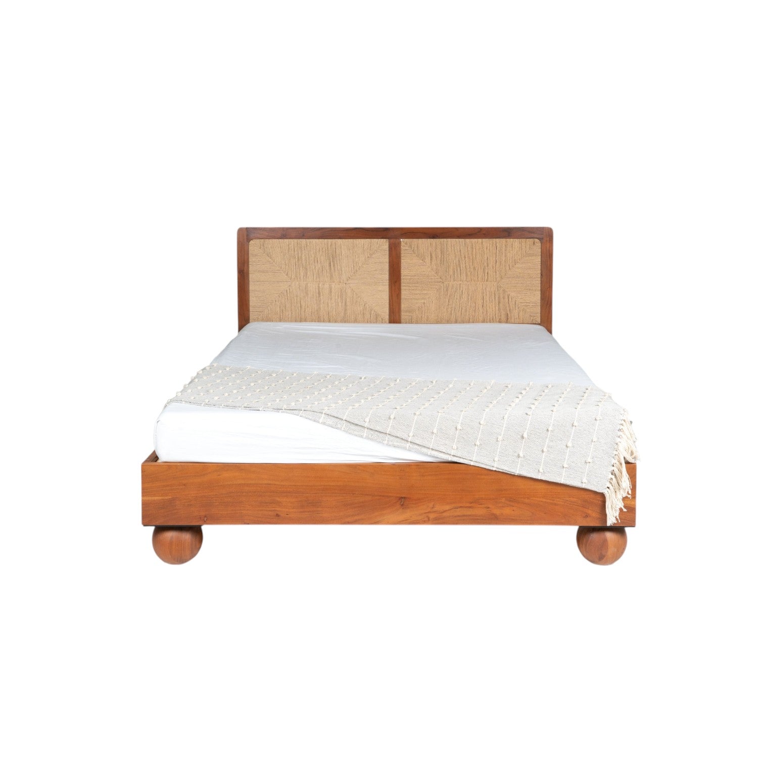 Thread Loom Queen Bed | Handcrafted Acacia Wood Bed with Thread-Woven Headboard | RIVO HOMES