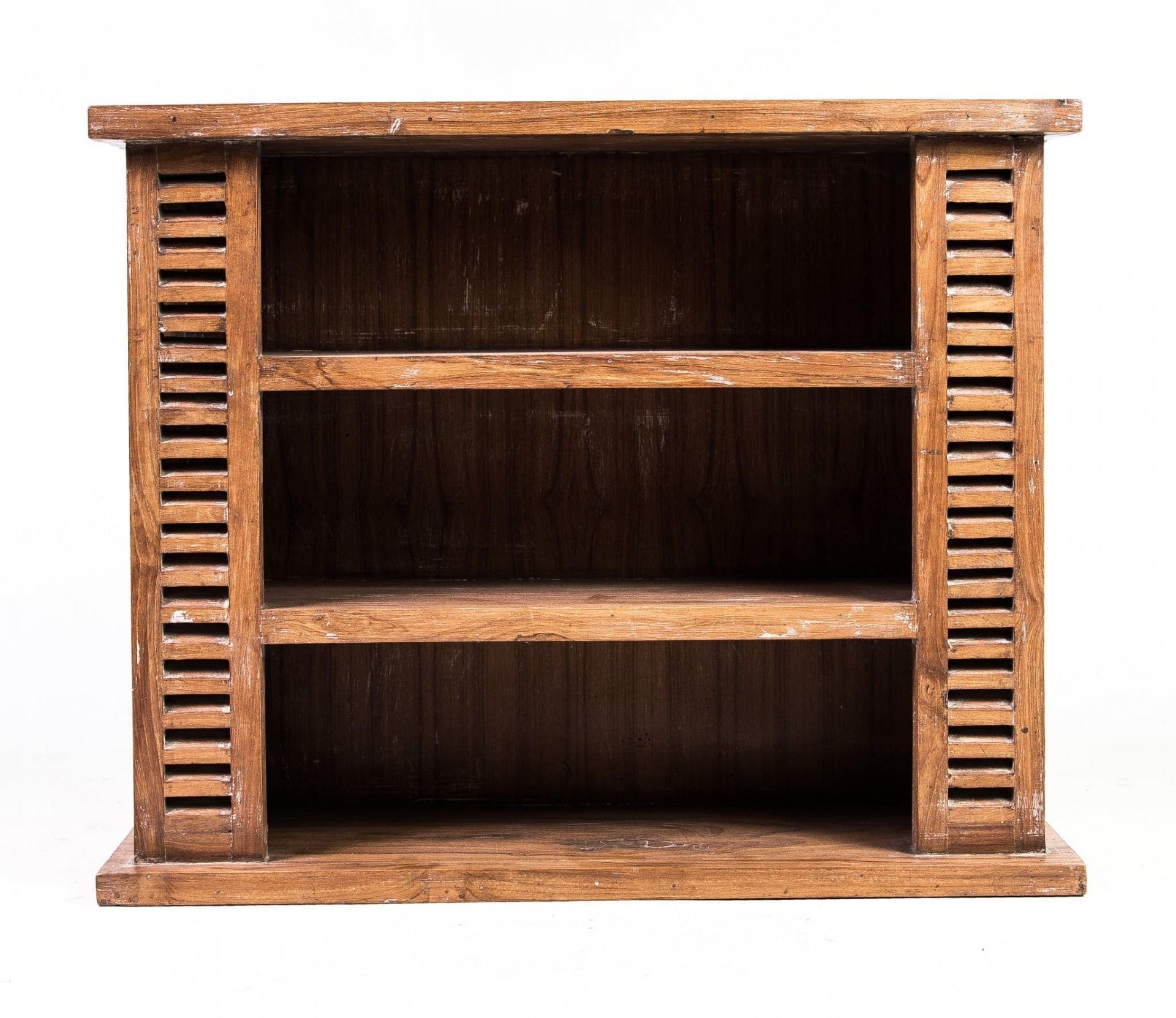 Triple Deck Compact Rack – Display Wooden Rack with Rustic Indian Design W77 x D23 x H60 cm. - RIVO HOMES