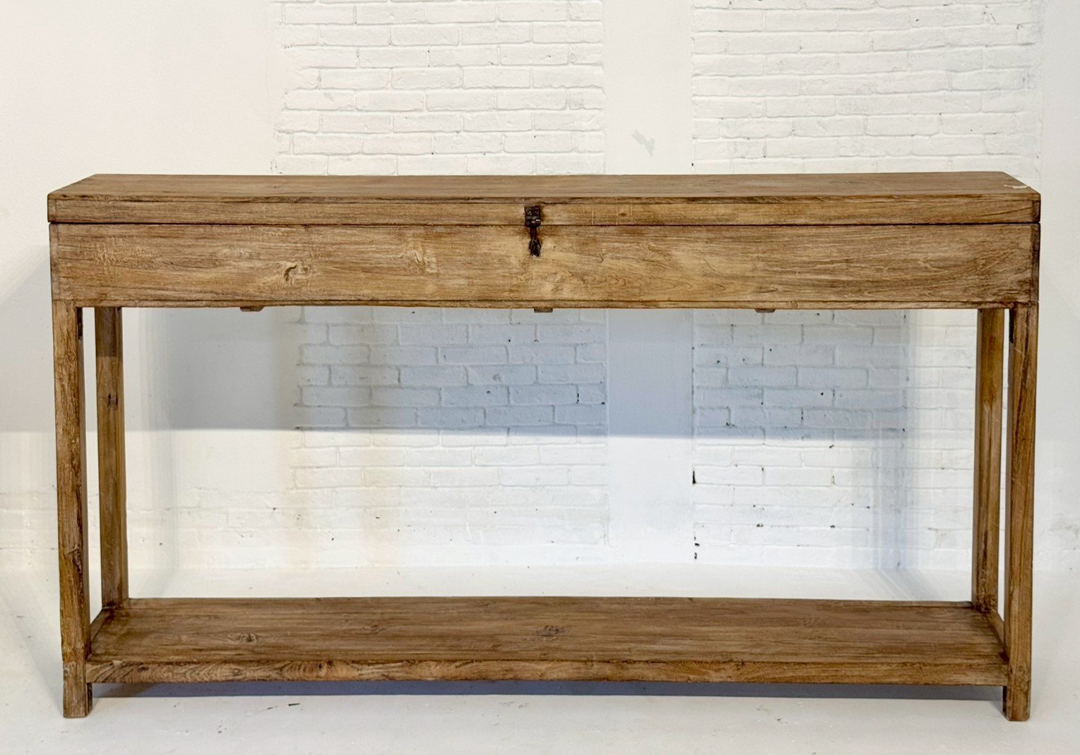 Trunk Topped Antique Console Table – Wood Chest Console with Hidden Storage W163 x D24 x H91 cm - RIVO HOMES
