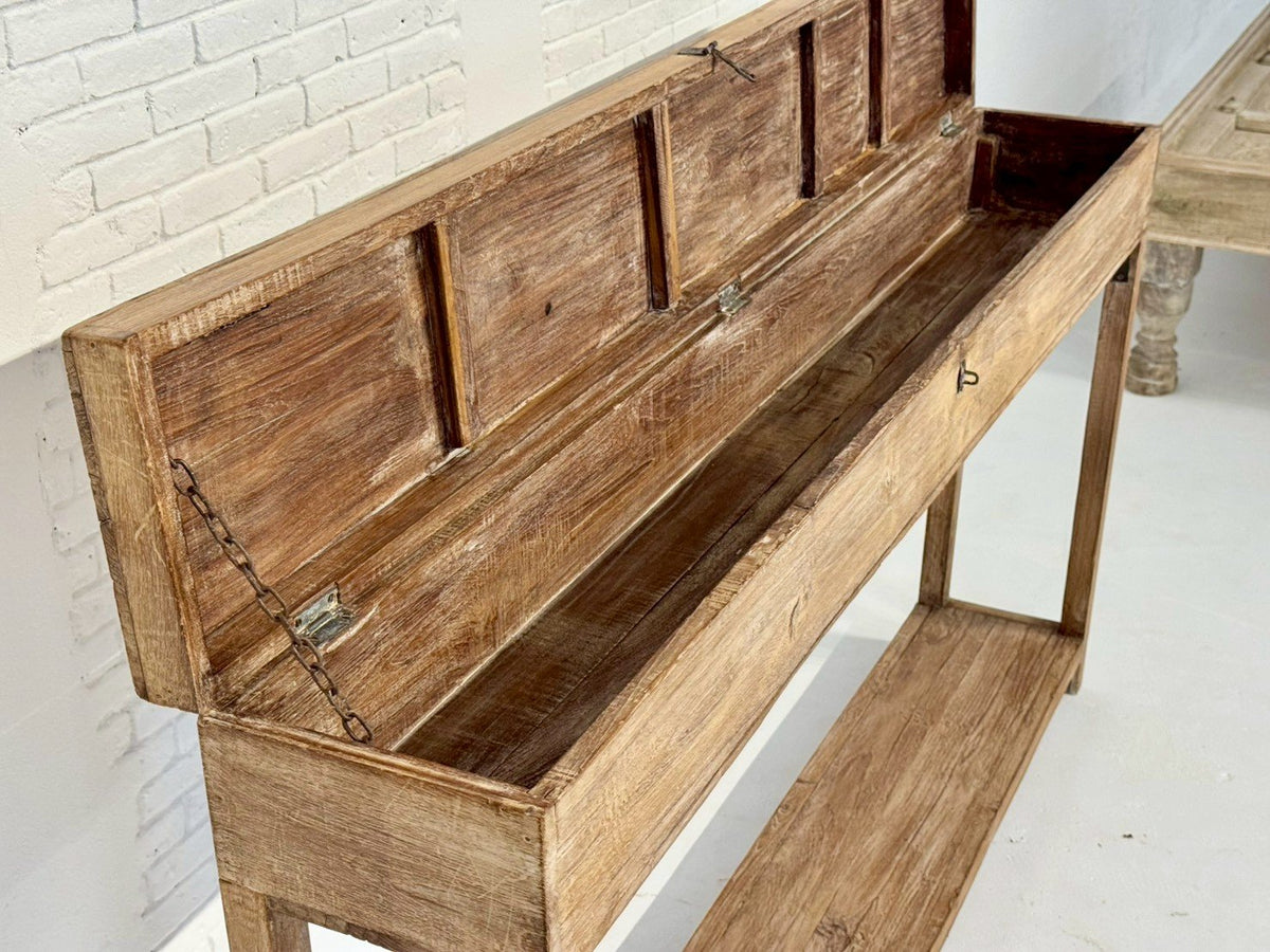 Trunk Topped Antique Console Table – Wood Chest Console with Hidden Storage W163 x D24 x H91 cm - RIVO HOMES