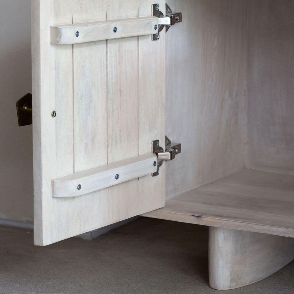 Artisan Fluted Wood TV Unit with Storage | Modern Media Console | Natural Finish Entertainment Center | RIVO HOMES