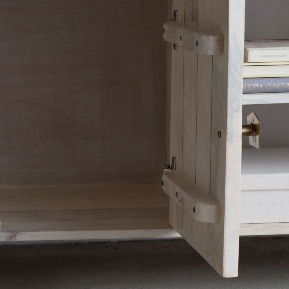 Artisan Fluted Wood TV Unit with Storage | Modern Media Console | Natural Finish Entertainment Center | RIVO HOMES