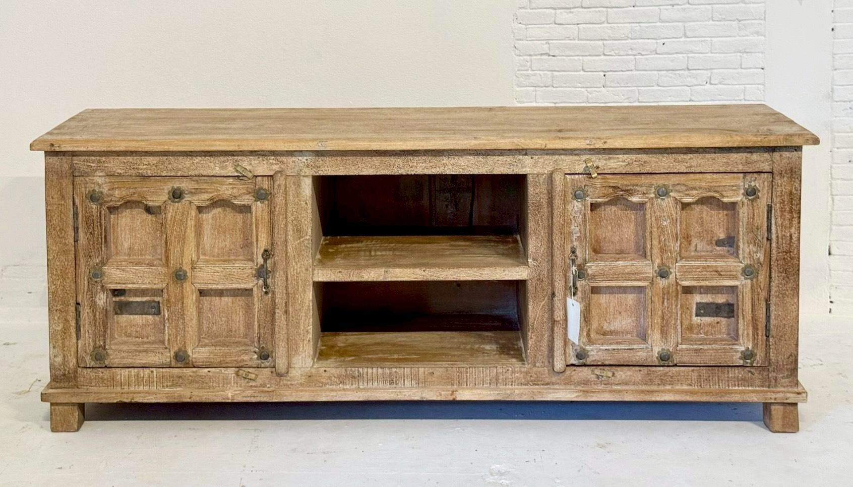 TV Console Unit – Rustic TV Table with Antique Style Storage Cabinets W171 x D41 x H68 cm. - RIVO HOMES