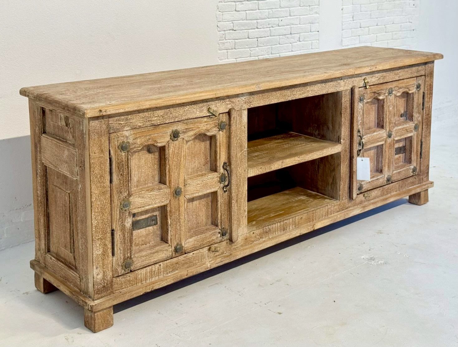 TV Console Unit – Rustic TV Table with Antique Style Storage Cabinets W171 x D41 x H68 cm. - RIVO HOMES