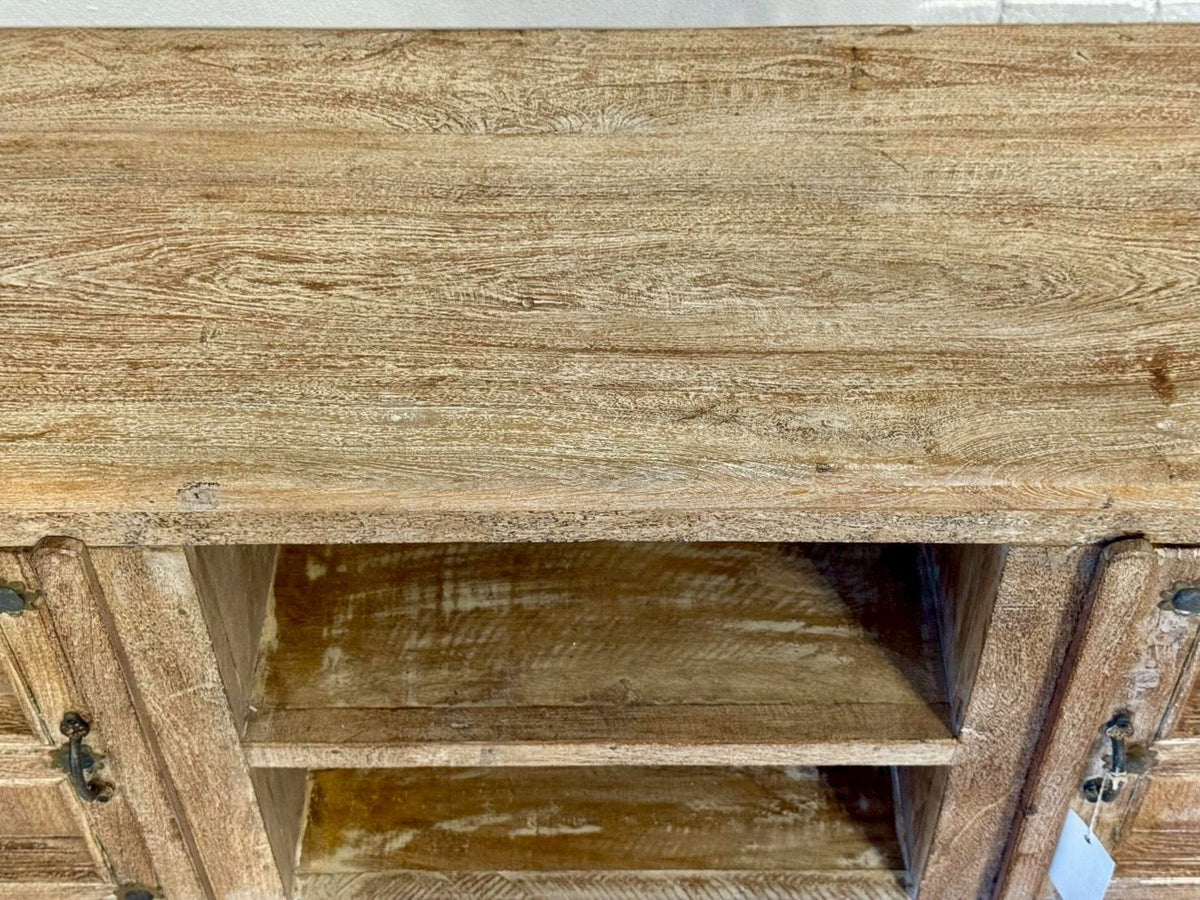 TV Console Unit – Rustic TV Table with Antique Style Storage Cabinets W171 x D41 x H68 cm. - RIVO HOMES
