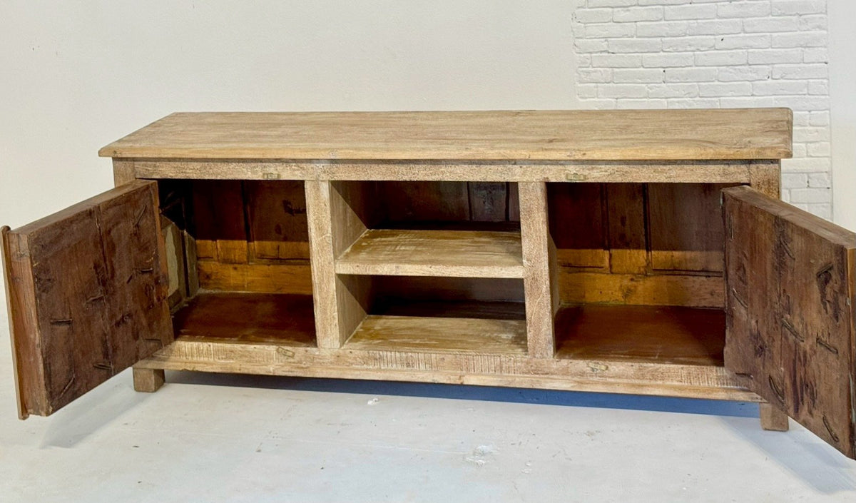 TV Console Unit – Rustic TV Table with Antique Style Storage Cabinets W171 x D41 x H68 cm. - RIVO HOMES