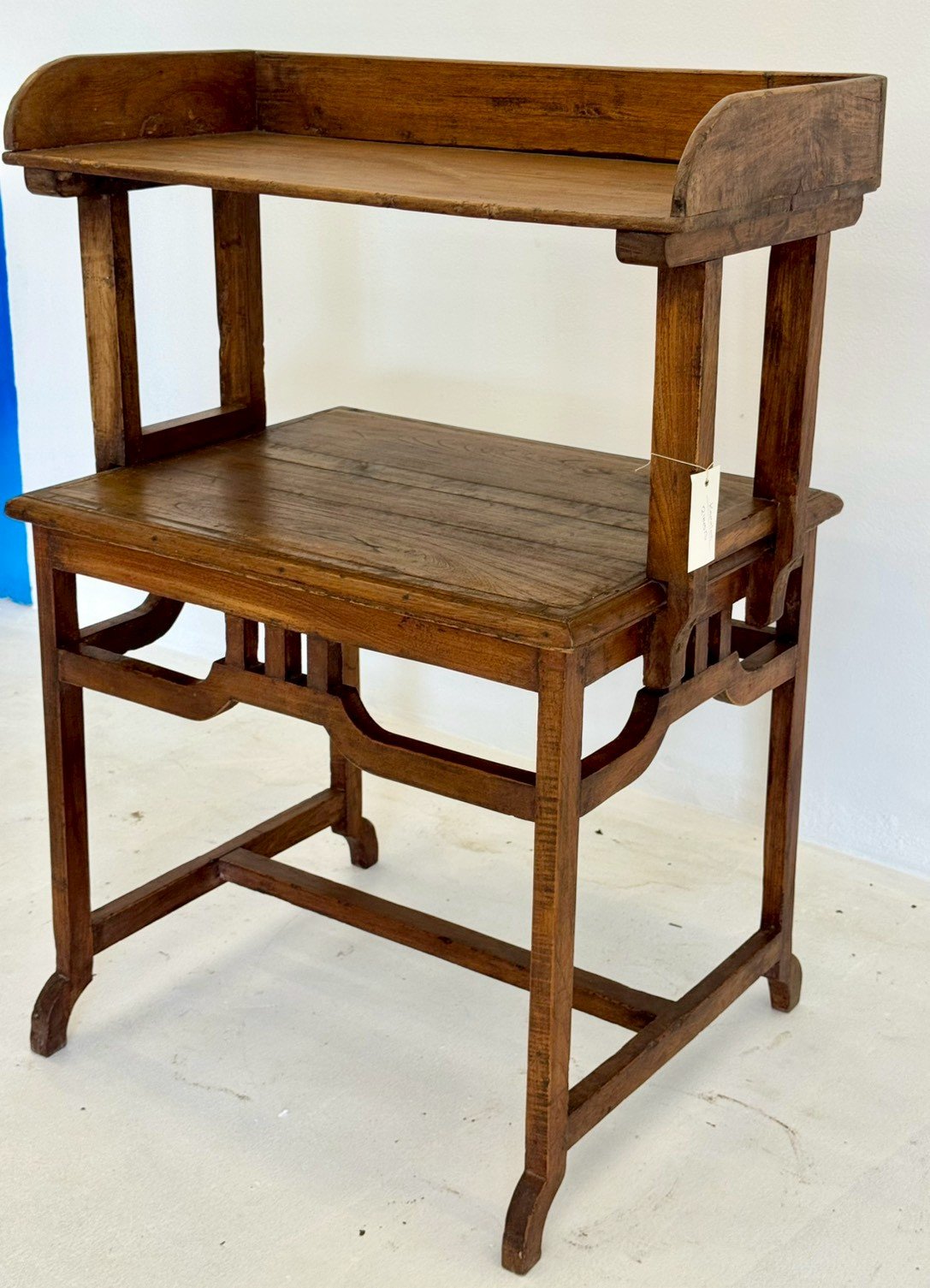 Two Tiered Side Table – Wood Two Shelf Table with Elevated Gallery Shelf W75 x D38 x H102 cm - RIVO HOMES