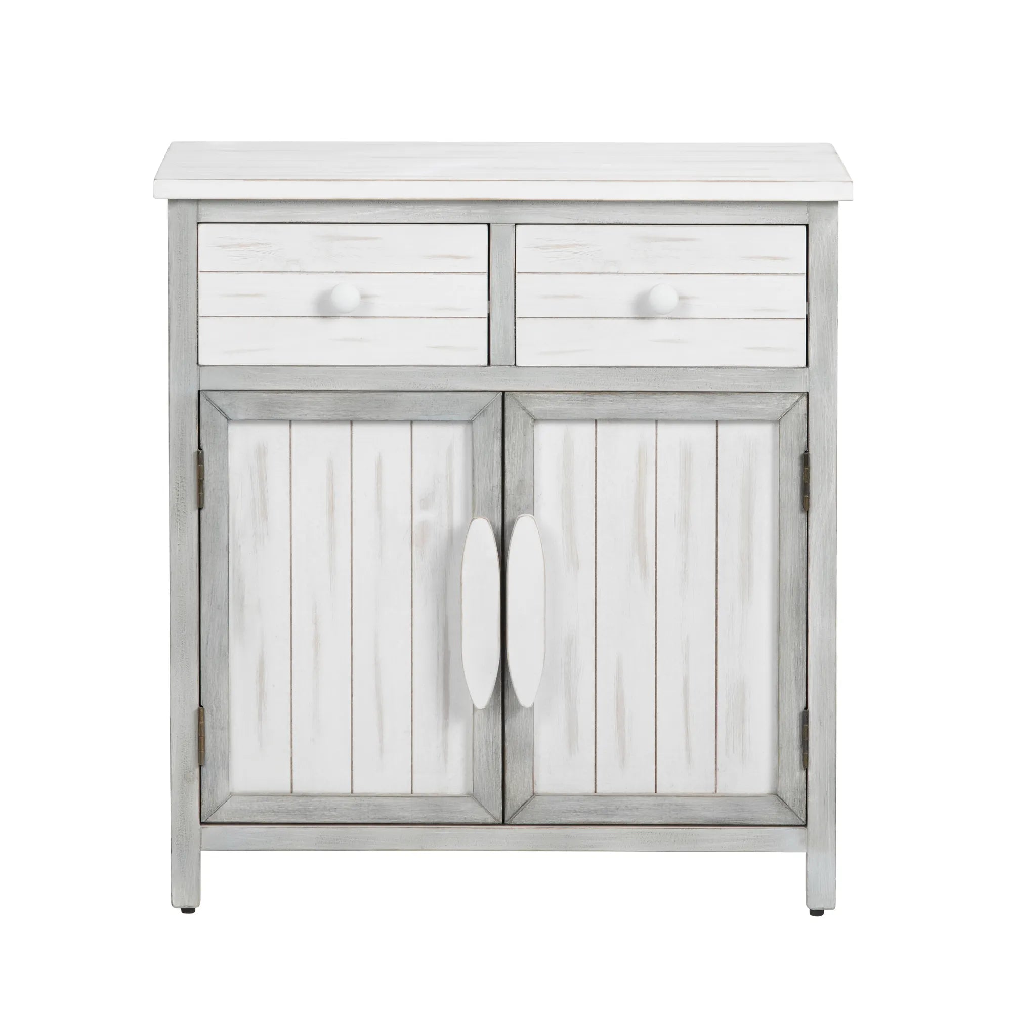 two tone distressed cabinet
