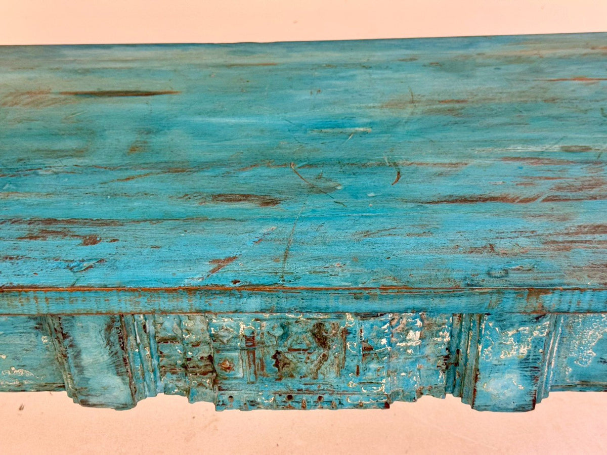Vibrant Blue Wooden Bench – Decorative Bench for Home with Turned Legs W130 x D50 x H96 cm - RIVO HOMES