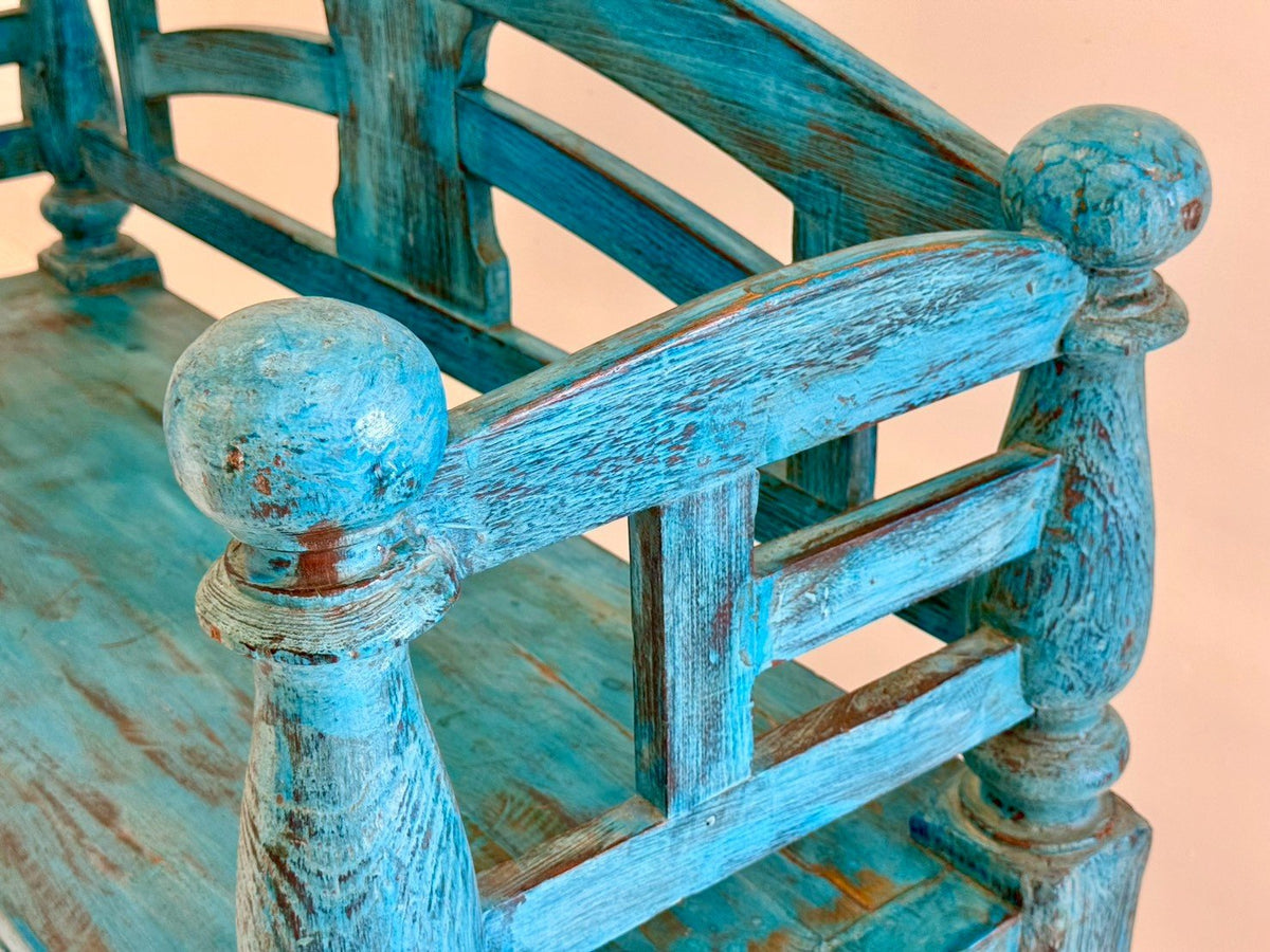 Vibrant Blue Wooden Bench – Decorative Bench for Home with Turned Legs W130 x D50 x H96 cm - RIVO HOMES