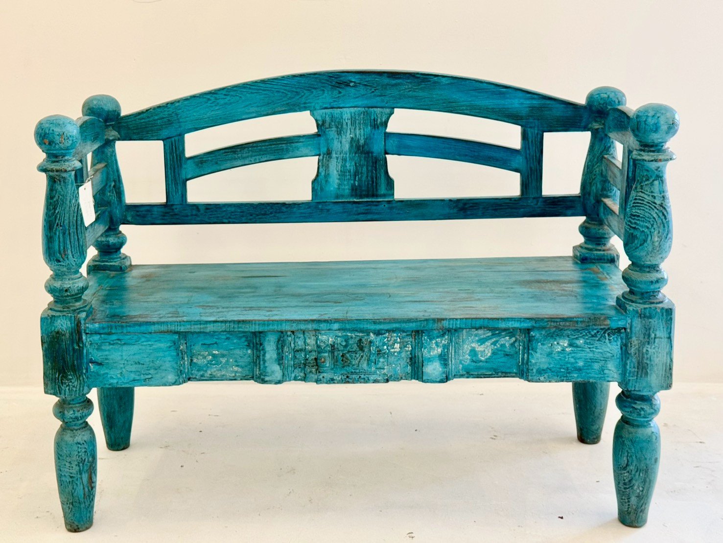 Vibrant Blue Wooden Bench – Decorative Bench for Home with Turned Legs W130 x D50 x H96 cm - RIVO HOMES