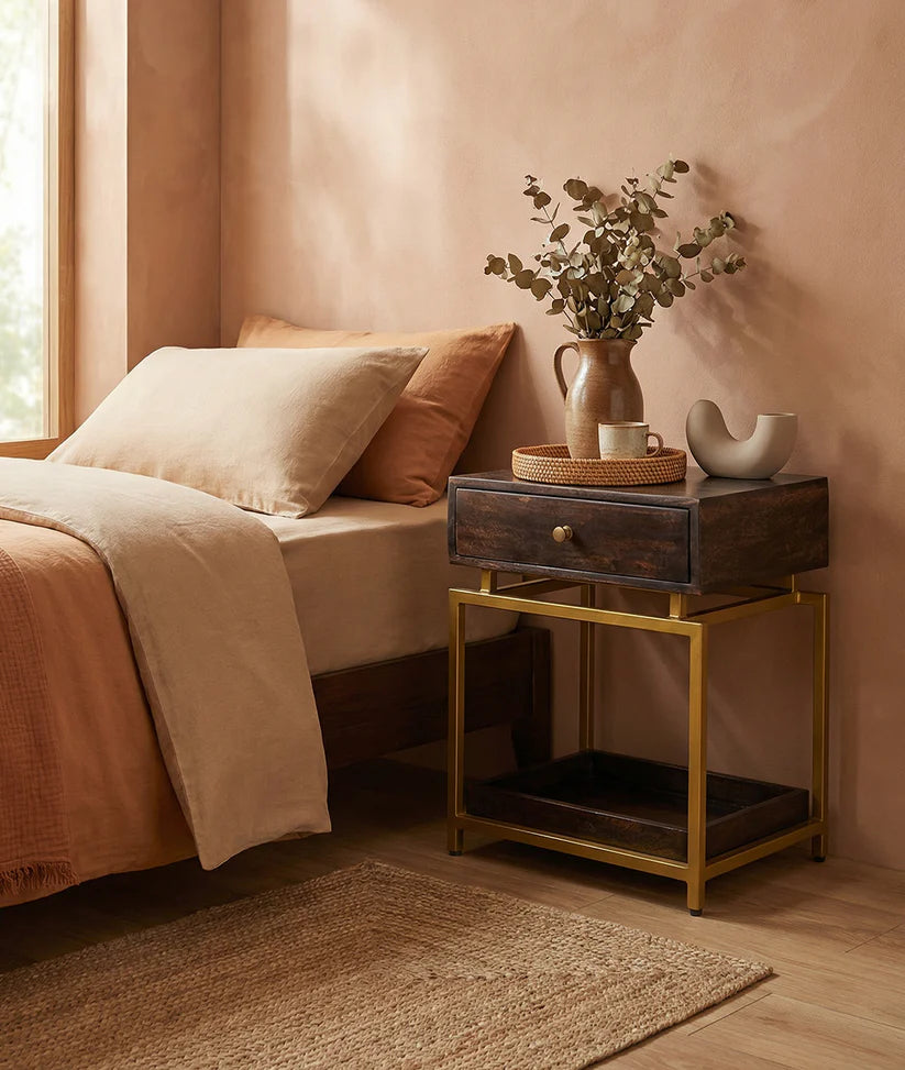 walnut finish bedside table