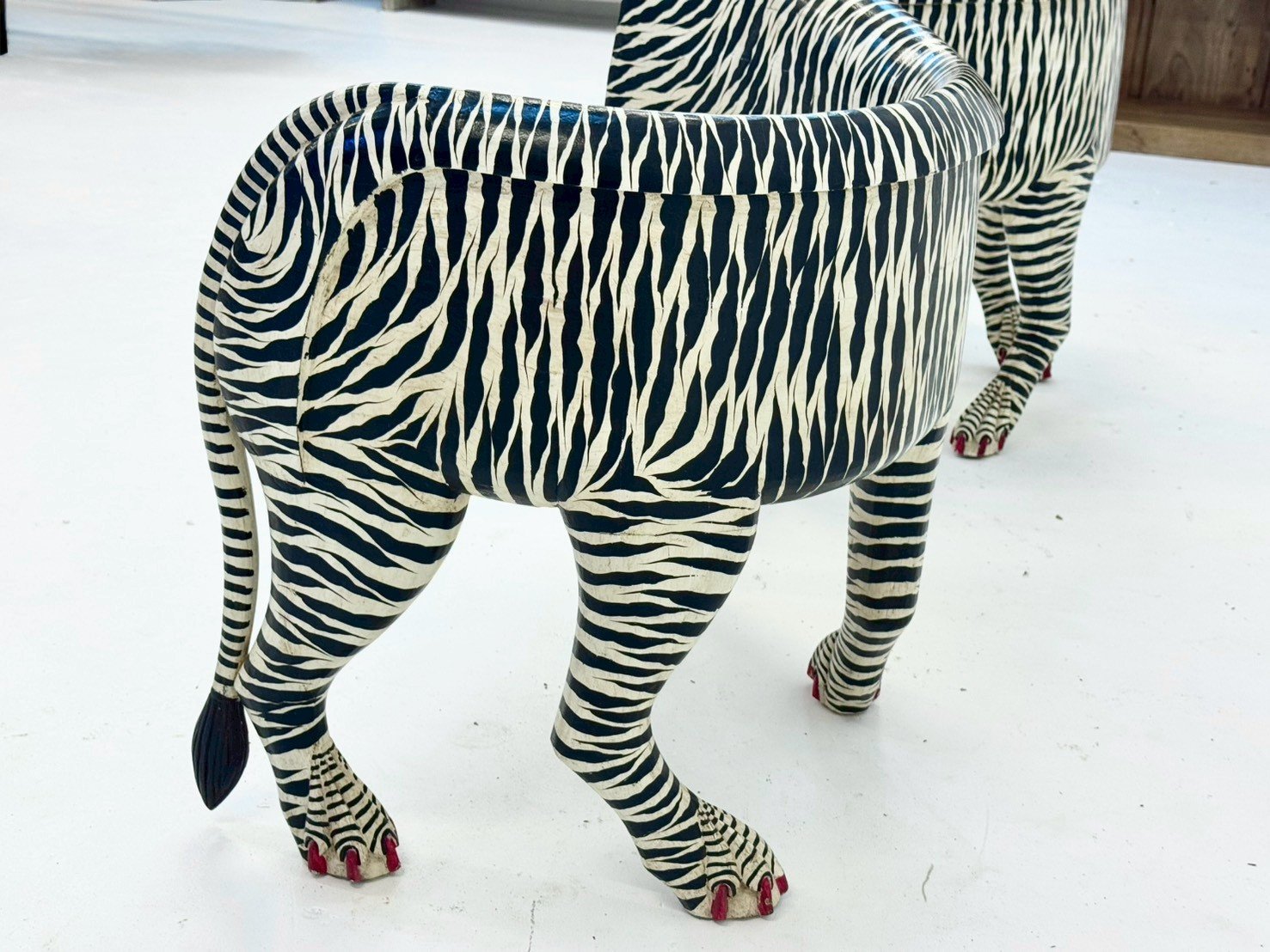White Tiger Chair Set of 2 – Hand-Painted Antique Wooden Chairs with Black-and-White Tiger Pattern, Mango Wood, Painted Finish (95 × 72 × 95 cm) - RIVO HOMES