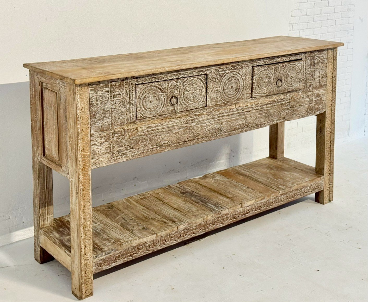 white washed console table