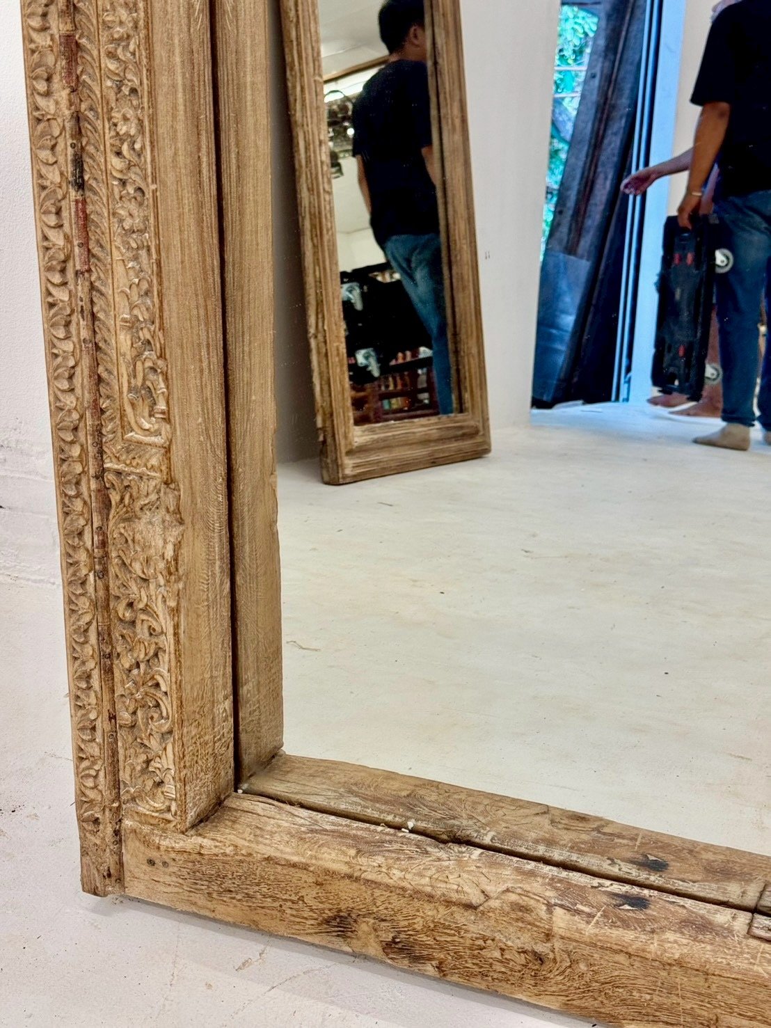 Wood Carving Frame Mirror – Grand Long Mirror with Ornate Wooden Frame W100 x D14 x H192 cm. - RIVO HOMES