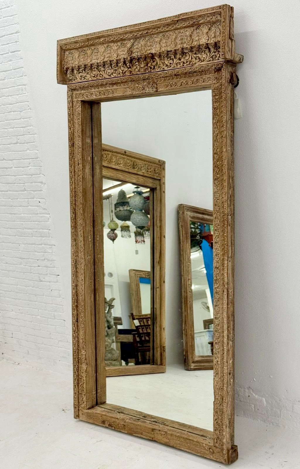Wood Carving Frame Mirror – Grand Long Mirror with Ornate Wooden Frame W100 x D14 x H192 cm. - RIVO HOMES
